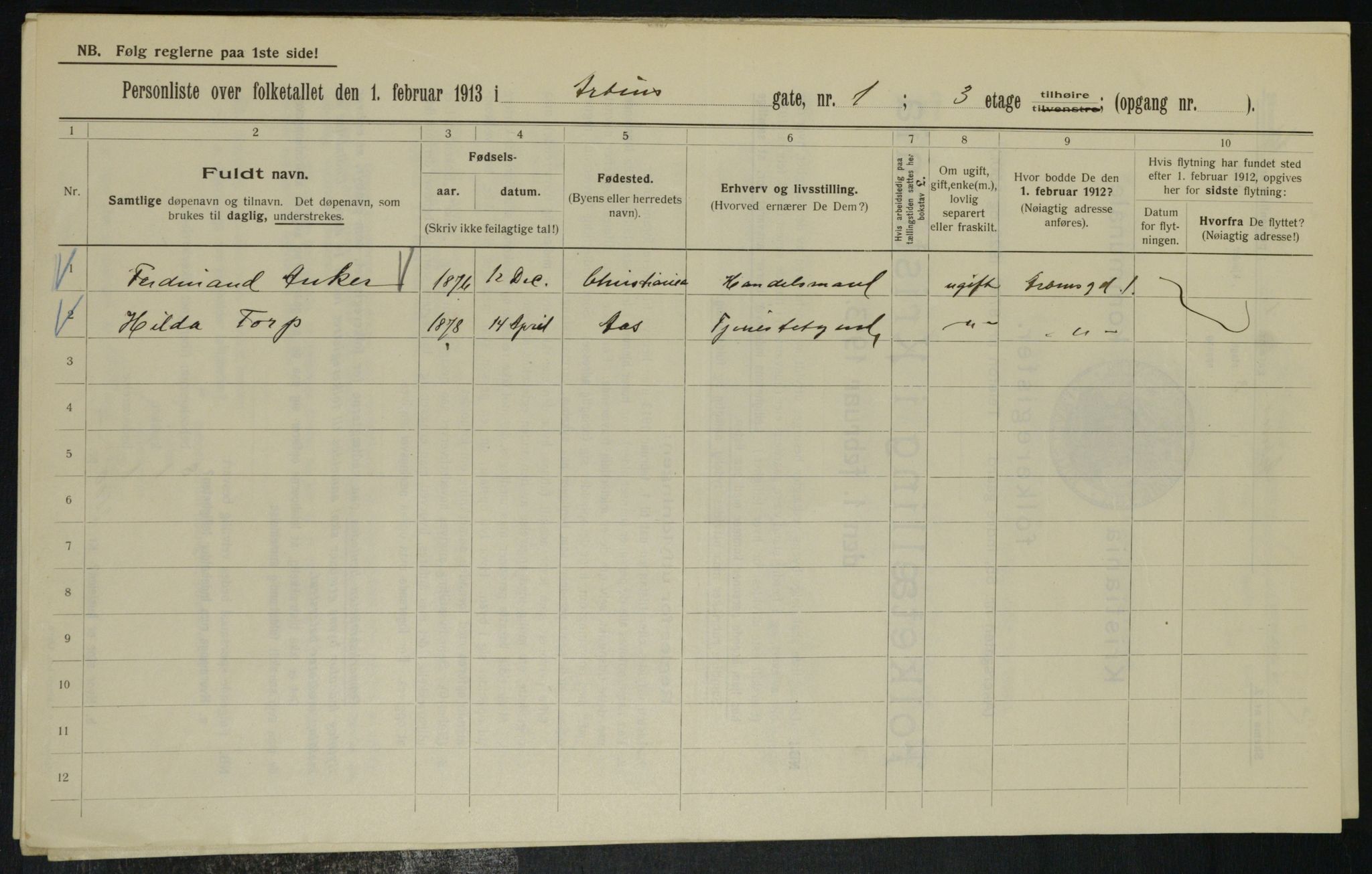 OBA, Municipal Census 1913 for Kristiania, 1913, p. 1427