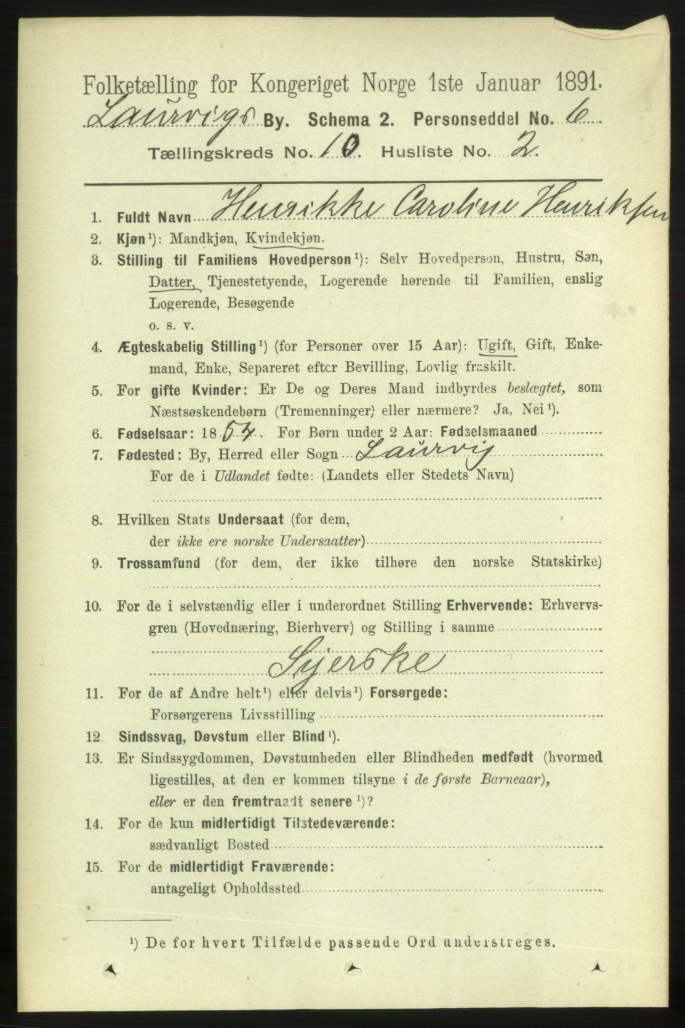 RA, 1891 census for 0707 Larvik, 1891, p. 9080