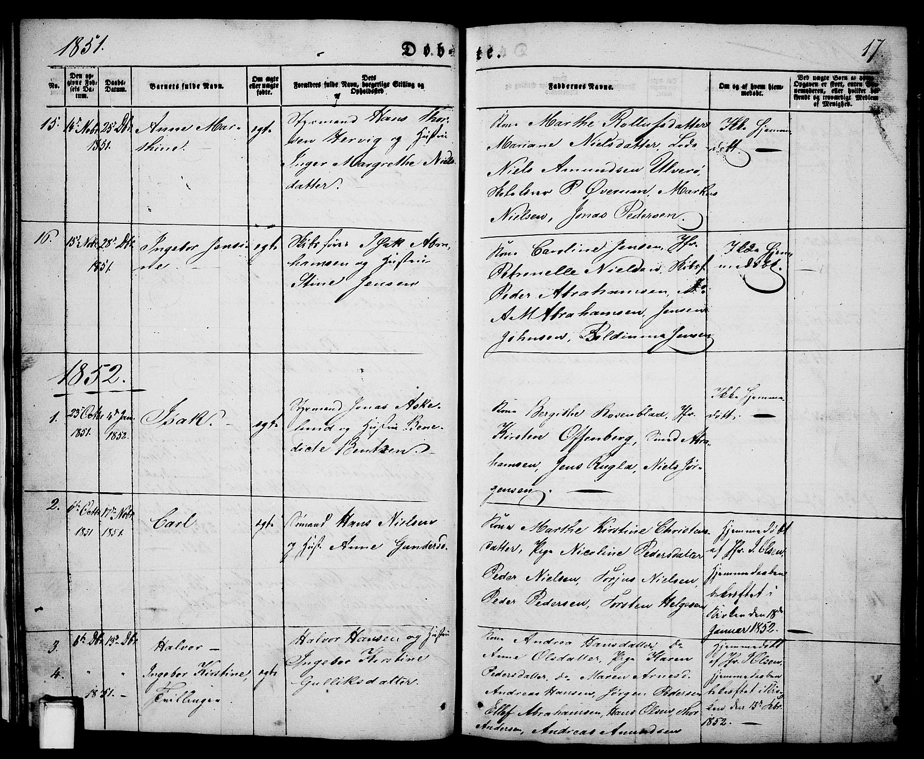 Porsgrunn kirkebøker , SAKO/A-104/G/Ga/L0002: Parish register (copy) no. I 2, 1847-1877, p. 17