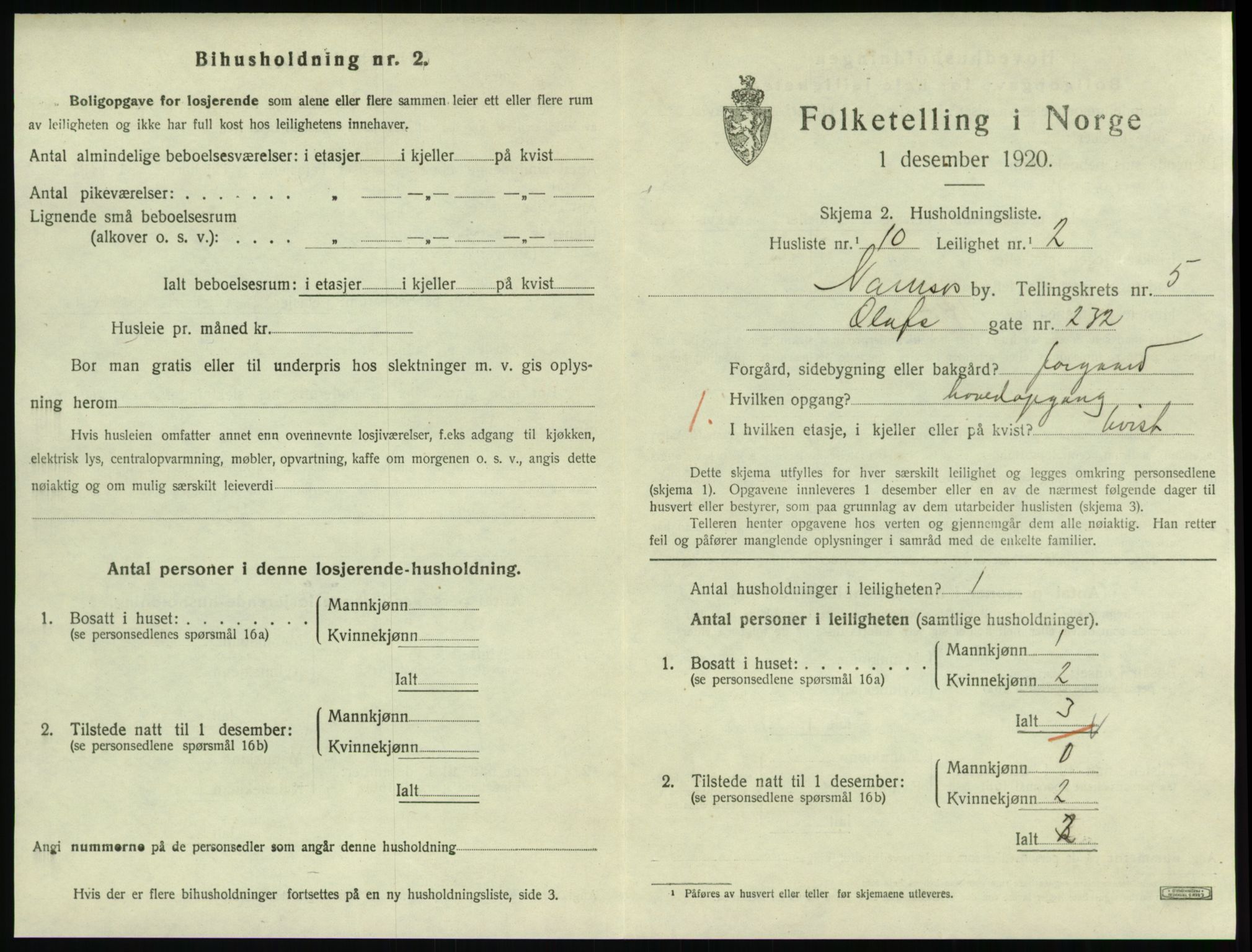 SAT, 1920 census for Namsos, 1920, p. 1637