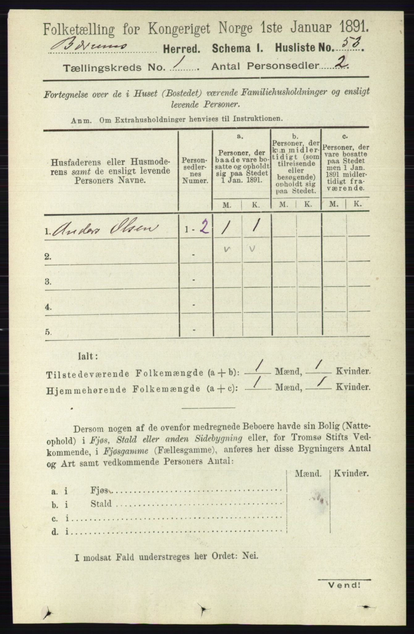 RA, 1891 census for 0219 Bærum, 1891, p. 97