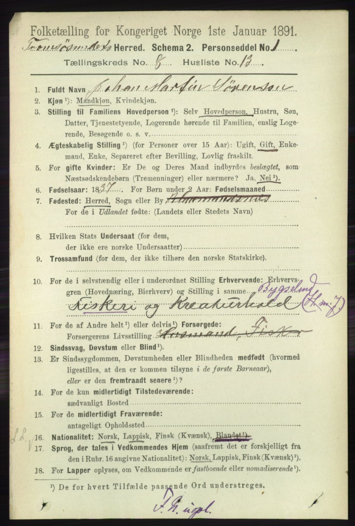 RA, 1891 census for 1934 Tromsøysund, 1891, p. 4516