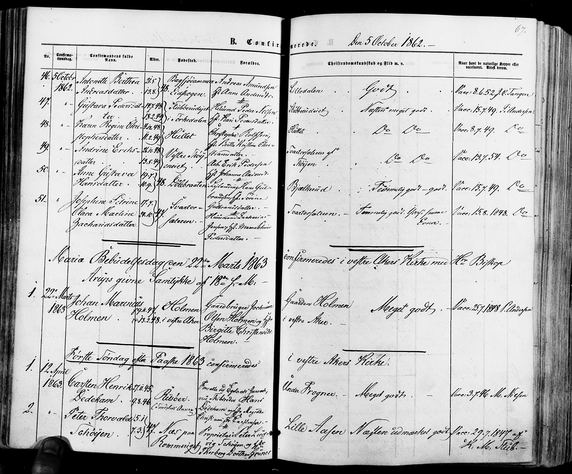 Vestre Aker prestekontor Kirkebøker, SAO/A-10025/F/Fa/L0005: Parish register (official) no. 5, 1859-1877, p. 67