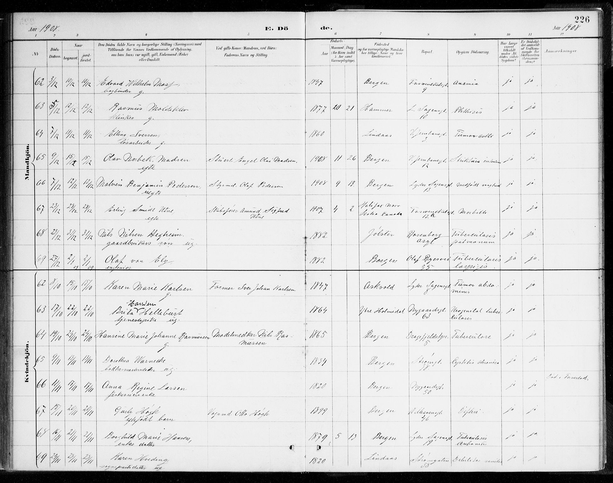 Johanneskirken sokneprestembete, AV/SAB-A-76001/H/Haa/L0019: Parish register (official) no. E 1, 1885-1915, p. 226