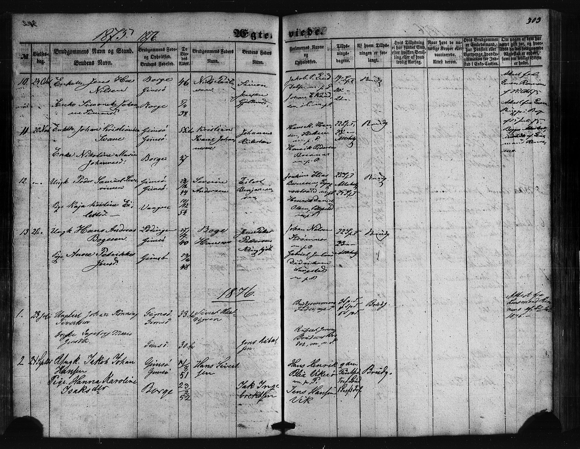 Ministerialprotokoller, klokkerbøker og fødselsregistre - Nordland, SAT/A-1459/876/L1095: Parish register (official) no. 876A01, 1863-1885, p. 303