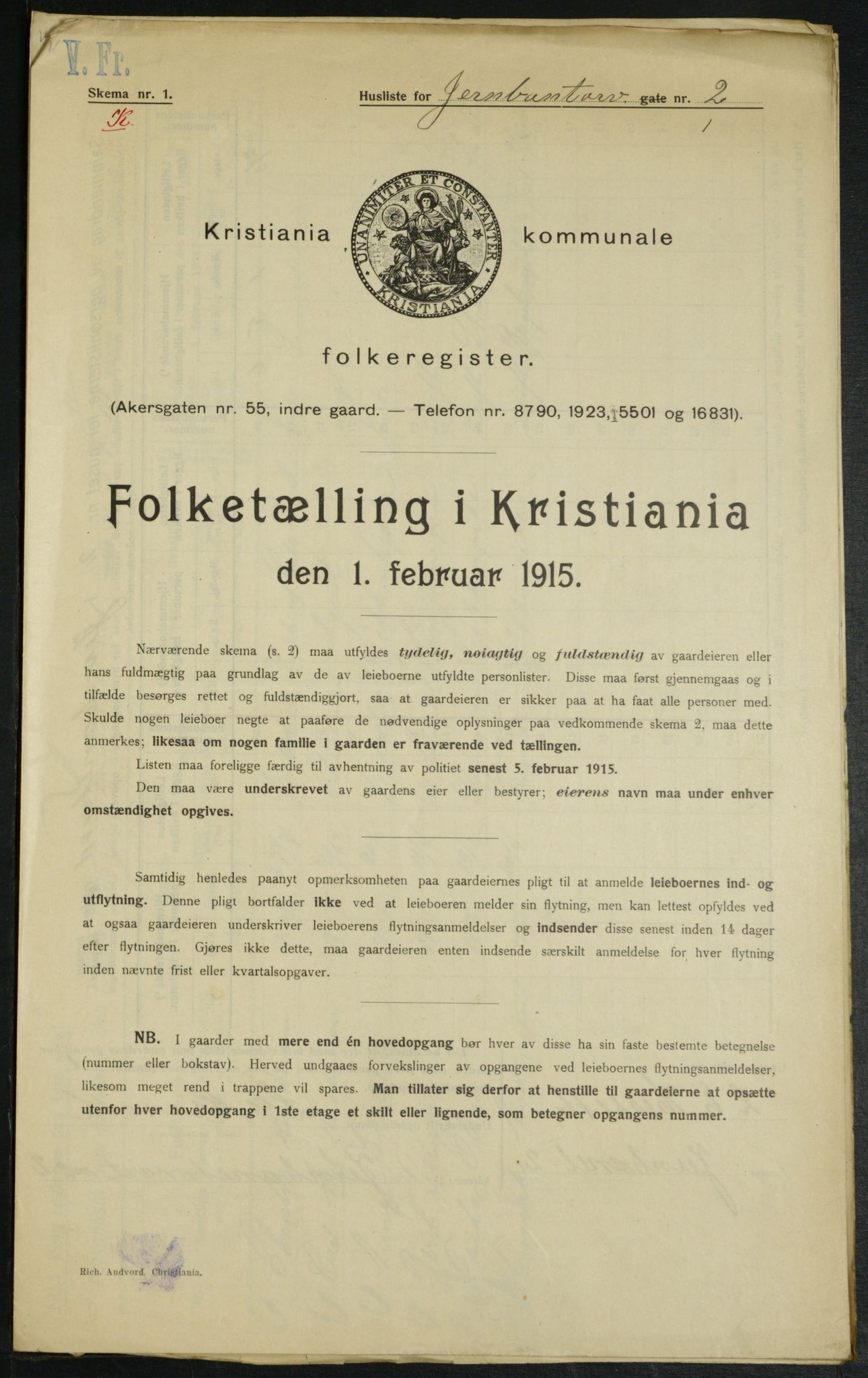 OBA, Municipal Census 1915 for Kristiania, 1915, p. 46462