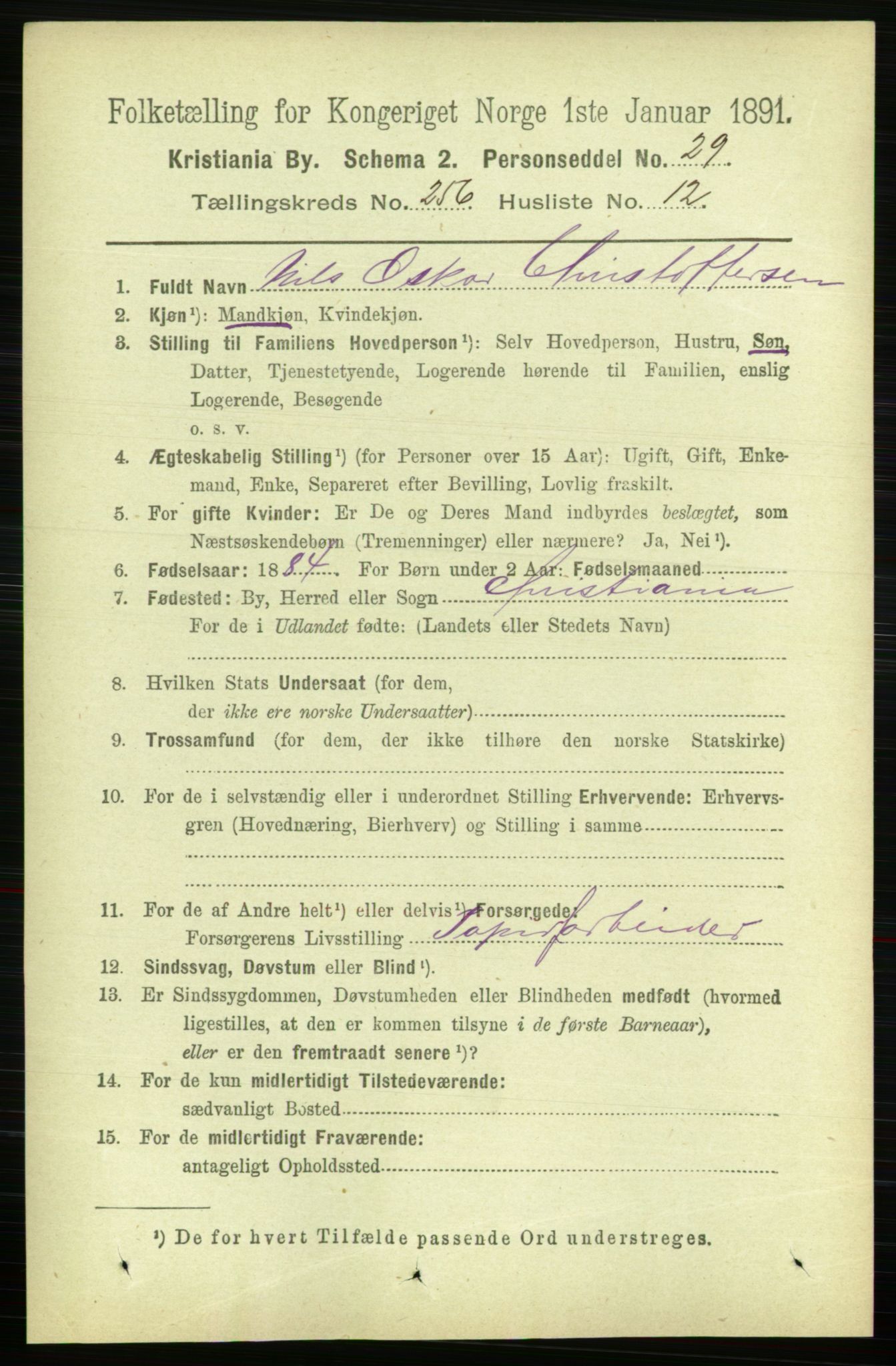 RA, 1891 census for 0301 Kristiania, 1891, p. 156323