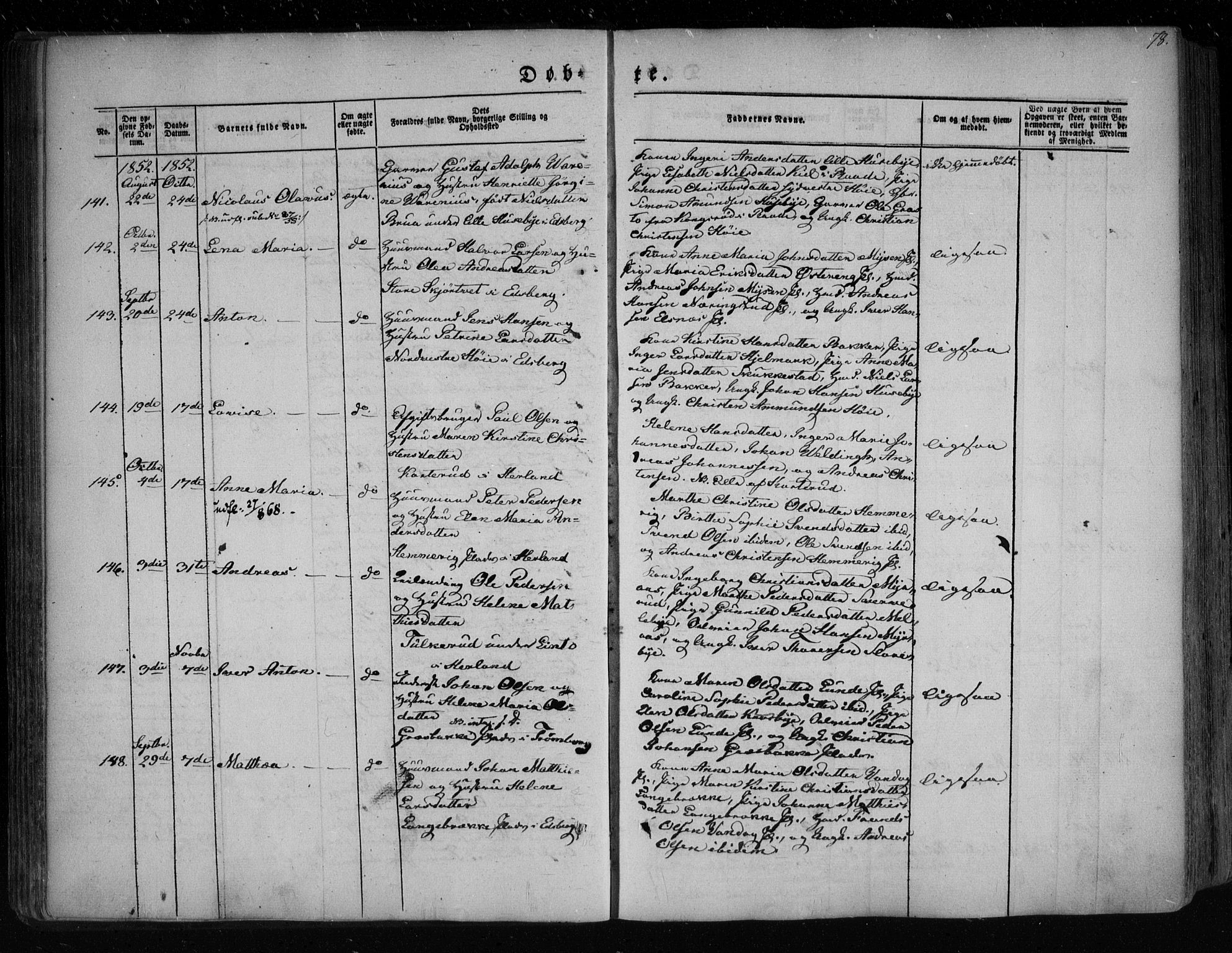 Eidsberg prestekontor Kirkebøker, AV/SAO-A-10905/F/Fa/L0009: Parish register (official) no. I 9, 1849-1856, p. 78