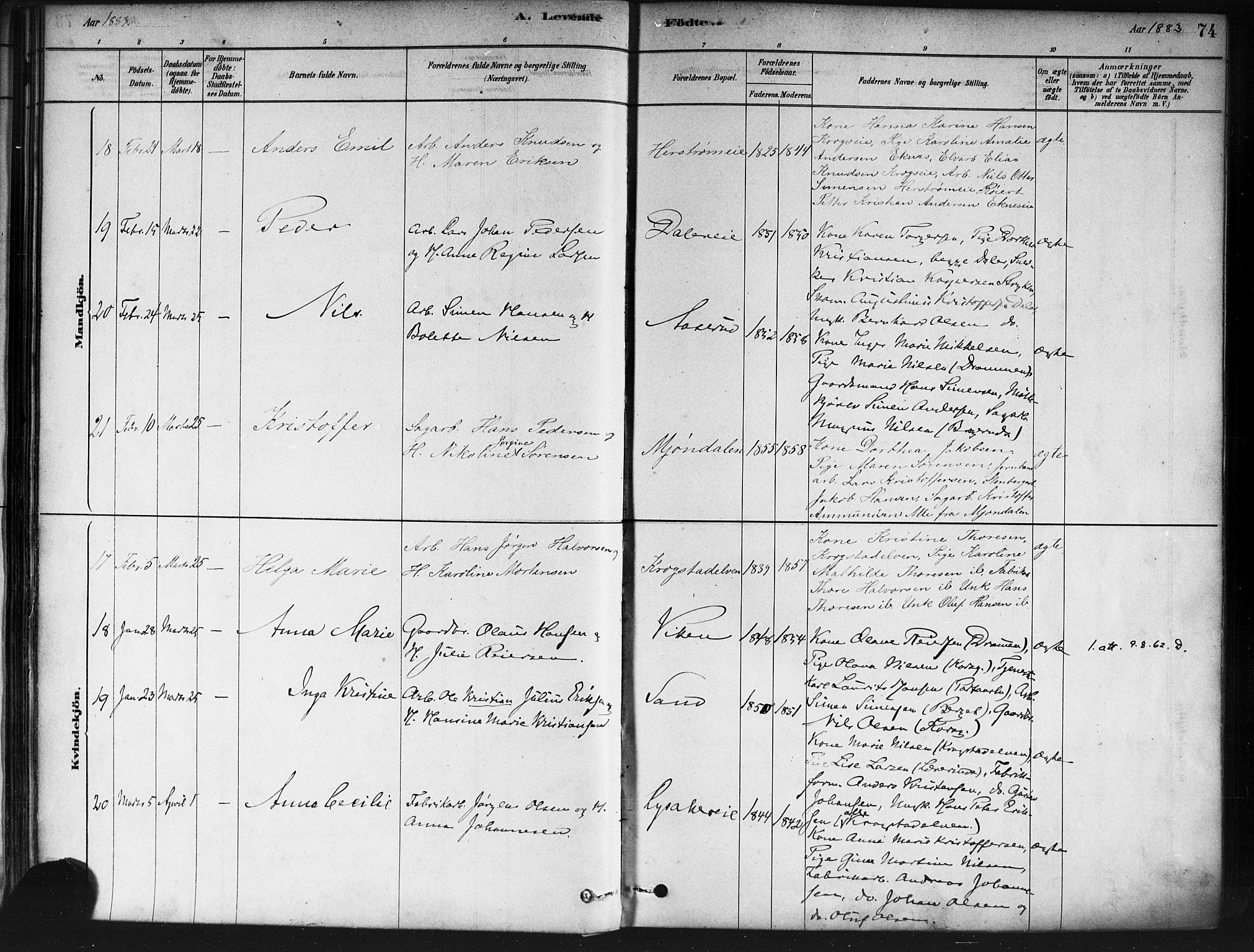 Nedre Eiker kirkebøker, AV/SAKO-A-612/F/Fa/L0002: Parish register (official) no. 2, 1878-1885, p. 74