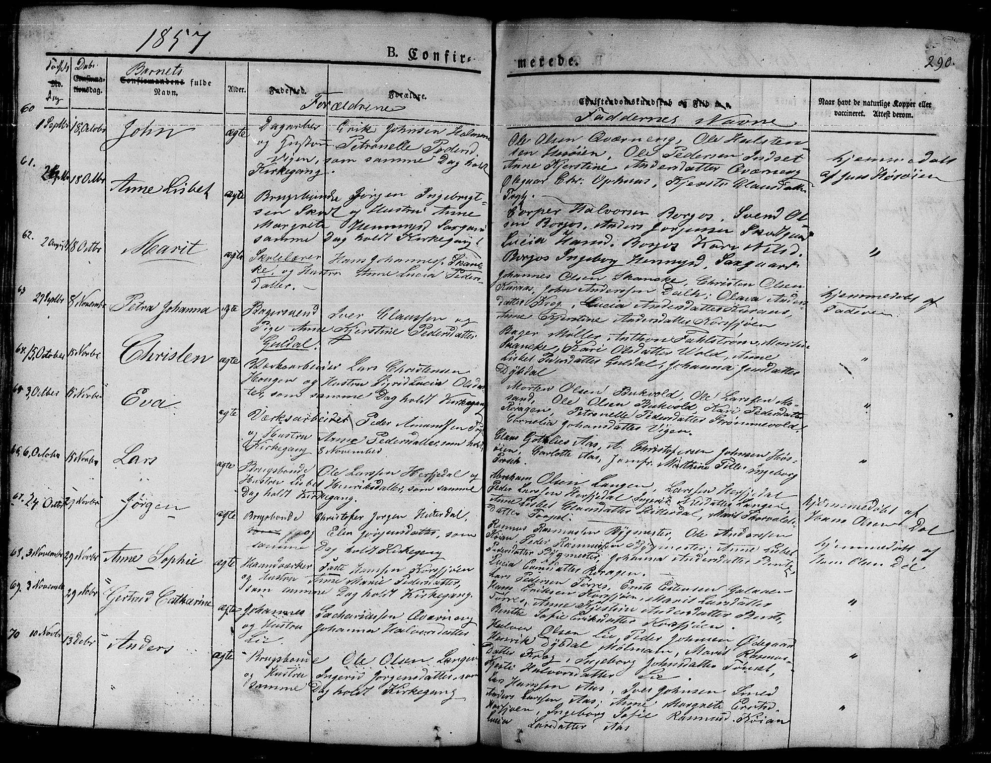 Ministerialprotokoller, klokkerbøker og fødselsregistre - Sør-Trøndelag, SAT/A-1456/681/L0938: Parish register (copy) no. 681C02, 1829-1879, p. 290