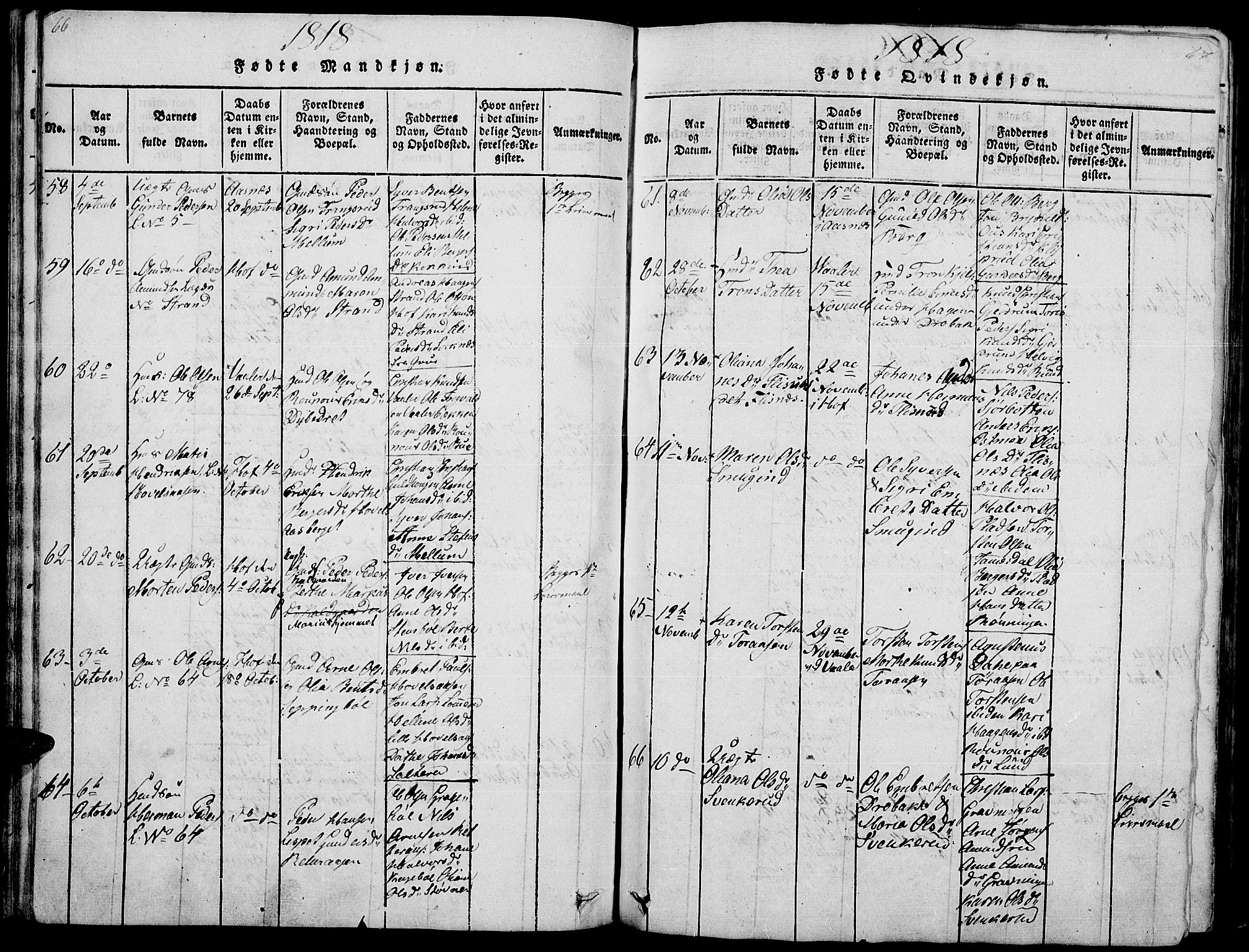 Hof prestekontor, AV/SAH-PREST-038/H/Ha/Haa/L0005: Parish register (official) no. 5, 1816-1822, p. 66-67