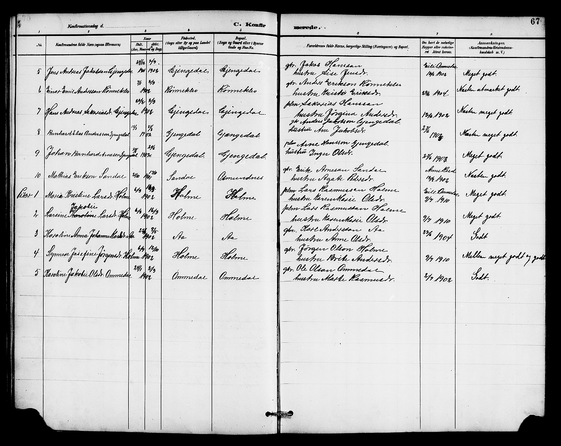 Gloppen sokneprestembete, SAB/A-80101/H/Hab/Habe/L0001: Parish register (copy) no. E 1, 1891-1917, p. 67