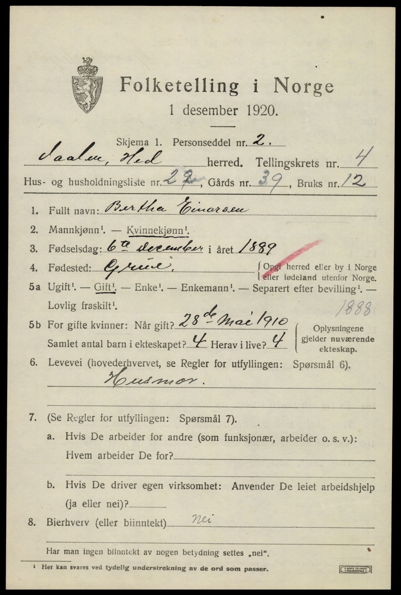 SAH, 1920 census for Våler (Hedmark), 1920, p. 4453