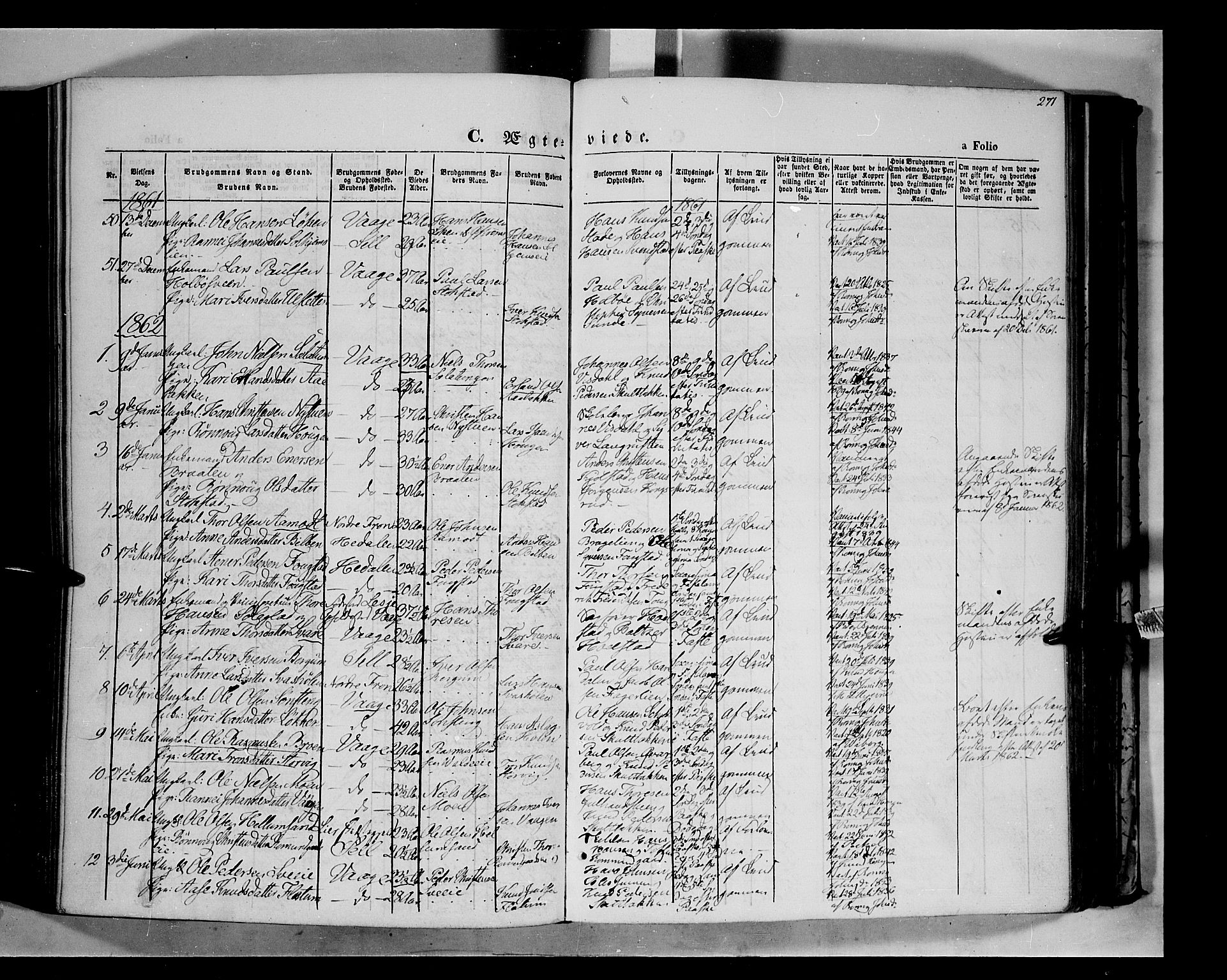 Vågå prestekontor, SAH/PREST-076/H/Ha/Haa/L0006: Parish register (official) no. 6 /1, 1856-1872, p. 271