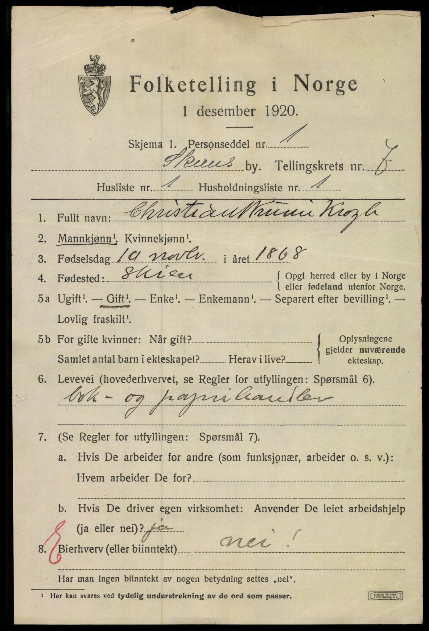 SAKO, 1920 census for Skien, 1920, p. 24796