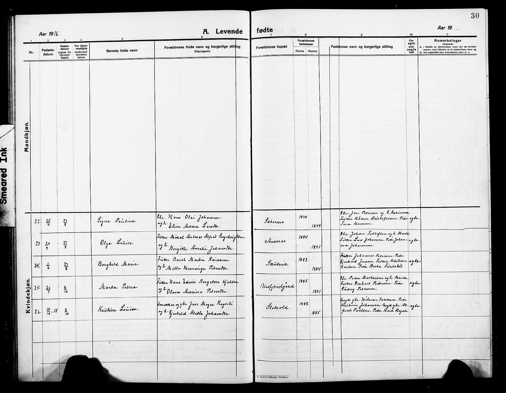 Balsfjord sokneprestembete, SATØ/S-1303/G/Ga/L0004klokker: Parish register (copy) no. 4, 1910-1926, p. 30