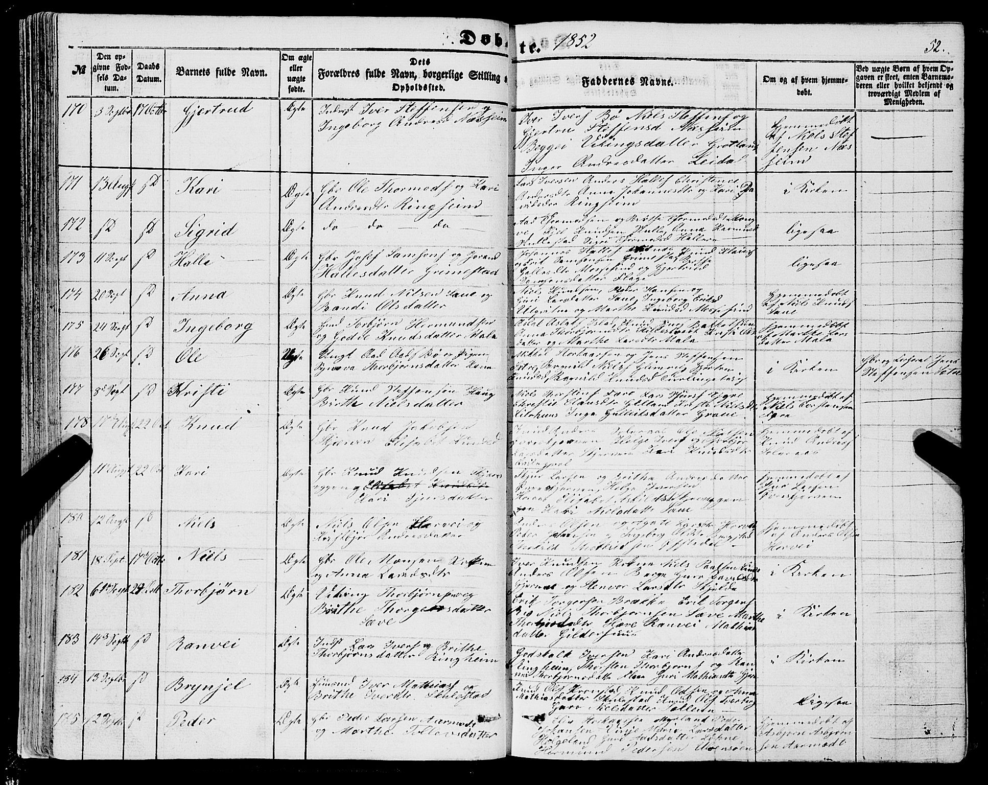 Voss sokneprestembete, AV/SAB-A-79001/H/Haa: Parish register (official) no. A 16, 1849-1863, p. 52