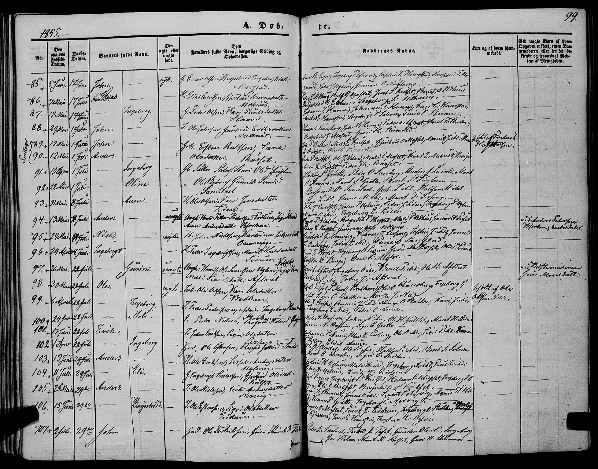 Ministerialprotokoller, klokkerbøker og fødselsregistre - Sør-Trøndelag, SAT/A-1456/695/L1145: Parish register (official) no. 695A06 /1, 1843-1859, p. 99