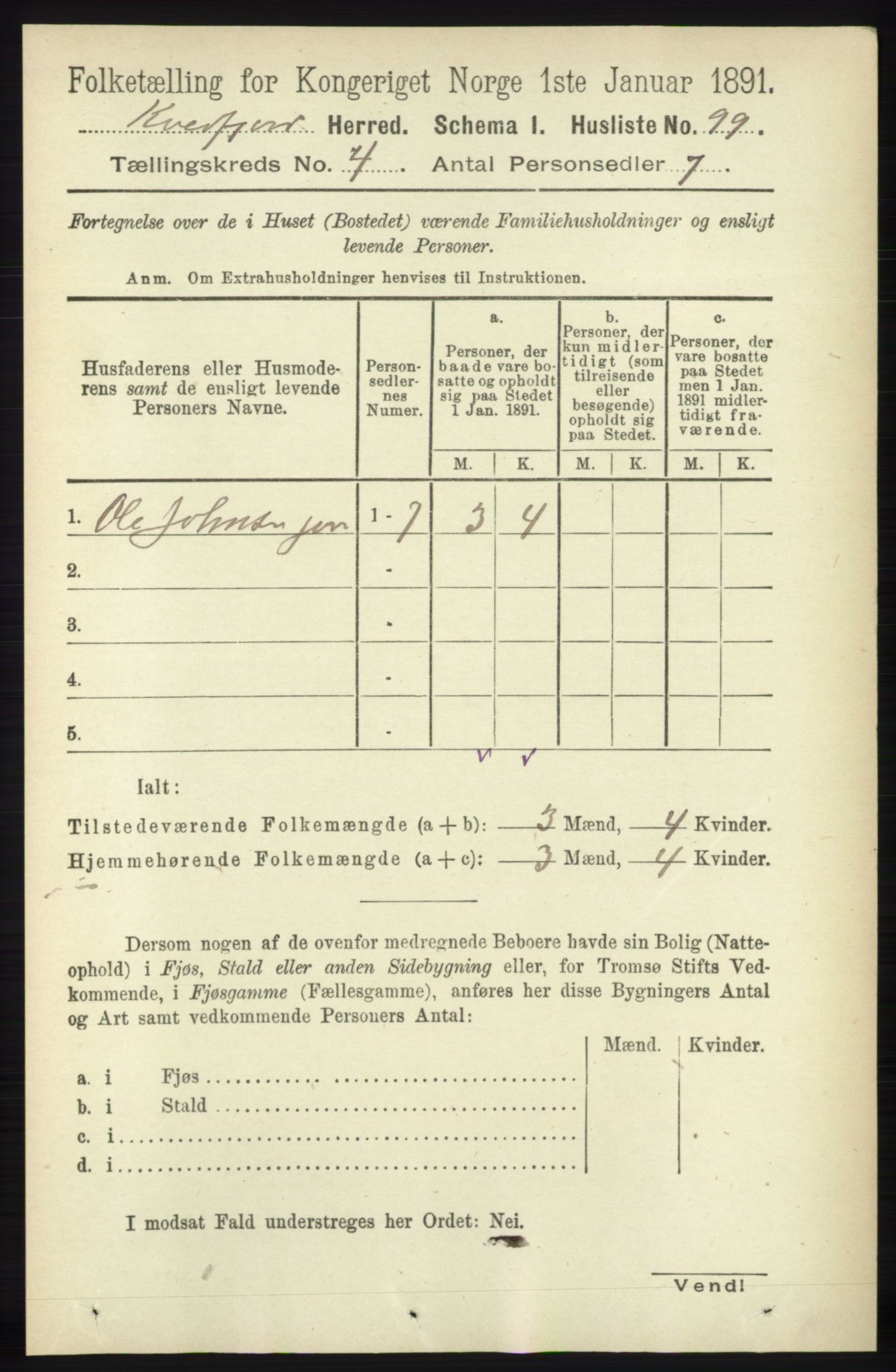 RA, 1891 census for 1911 Kvæfjord, 1891, p. 1849