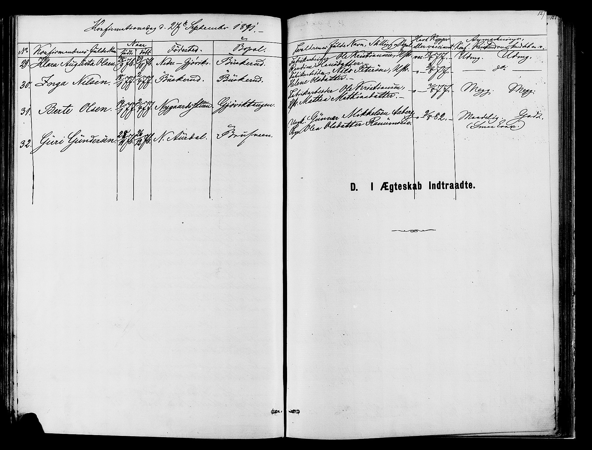 Vardal prestekontor, SAH/PREST-100/H/Ha/Haa/L0009: Parish register (official) no. 9, 1878-1892, p. 127
