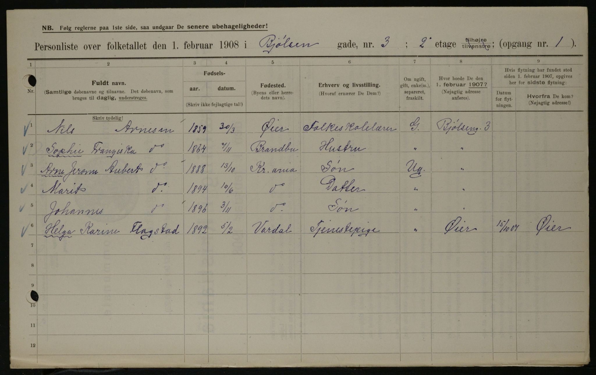 OBA, Municipal Census 1908 for Kristiania, 1908, p. 6320