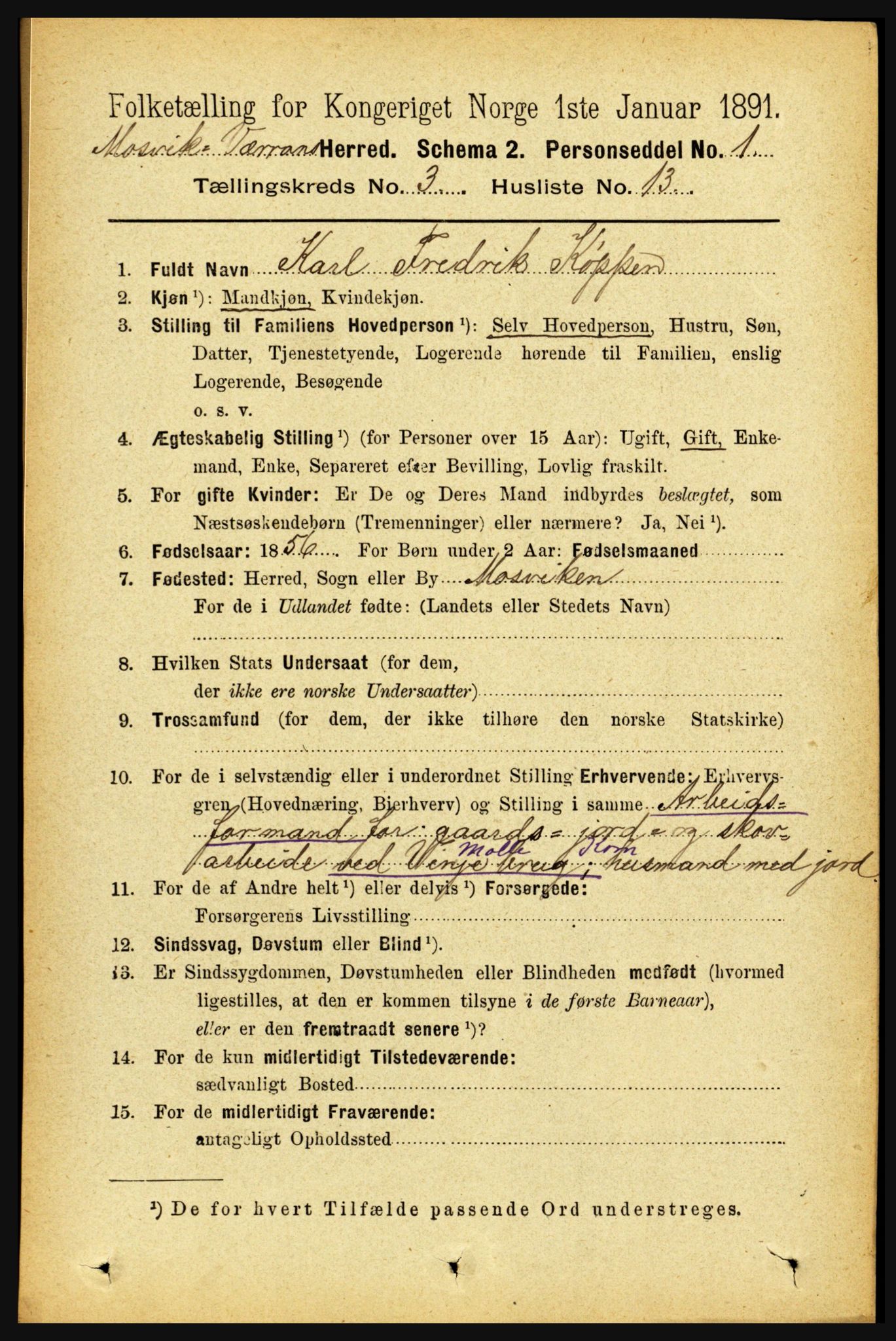 RA, 1891 census for 1723 Mosvik og Verran, 1891, p. 999