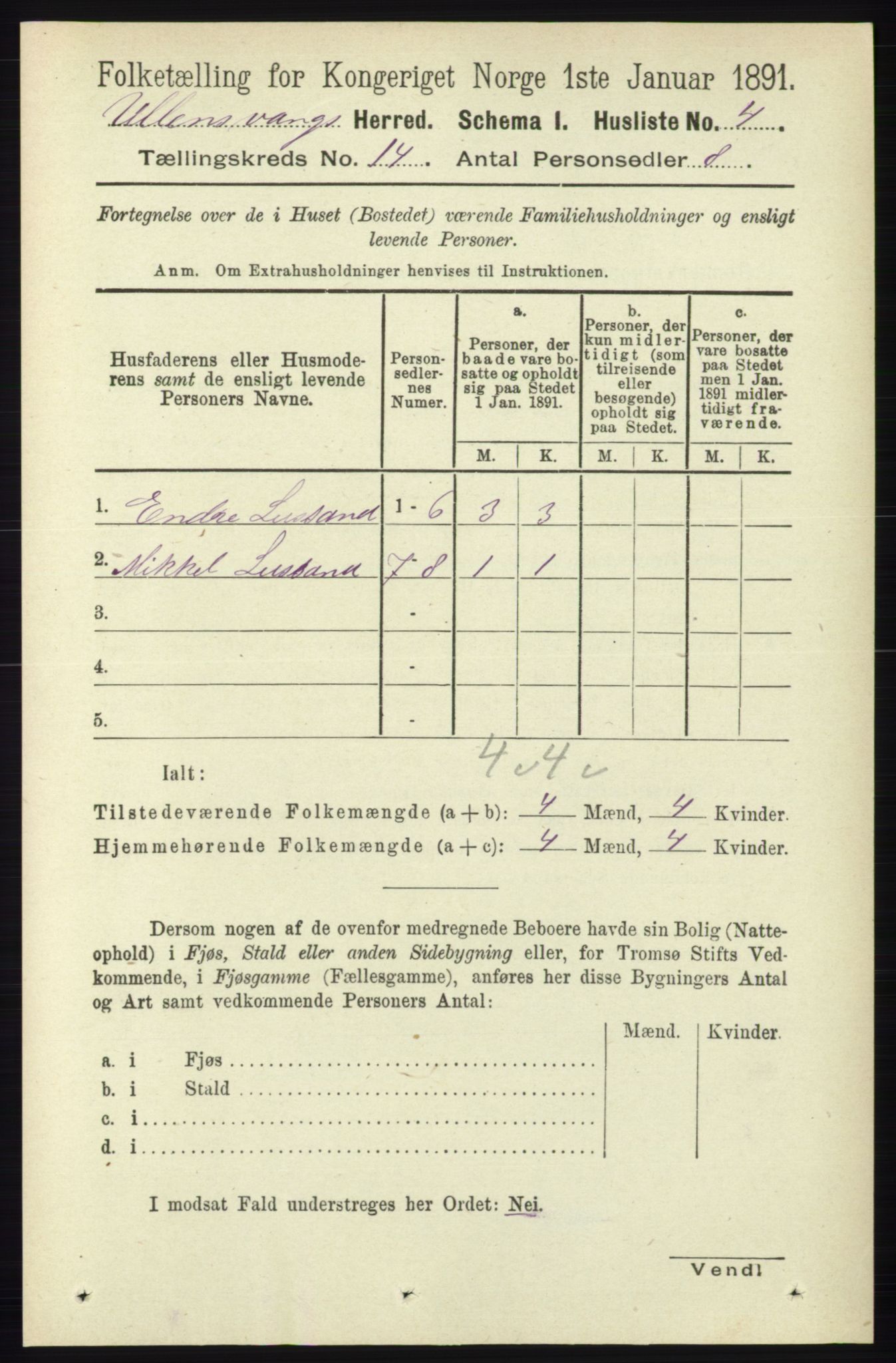 RA, 1891 census for 1230 Ullensvang, 1891, p. 5494