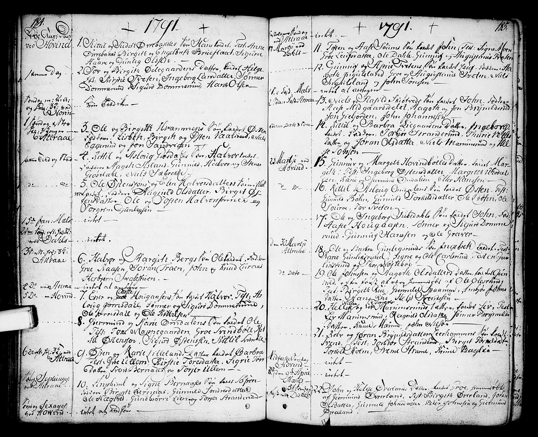 Tinn kirkebøker, SAKO/A-308/F/Fa/L0002: Parish register (official) no. I 2, 1757-1810, p. 184-185
