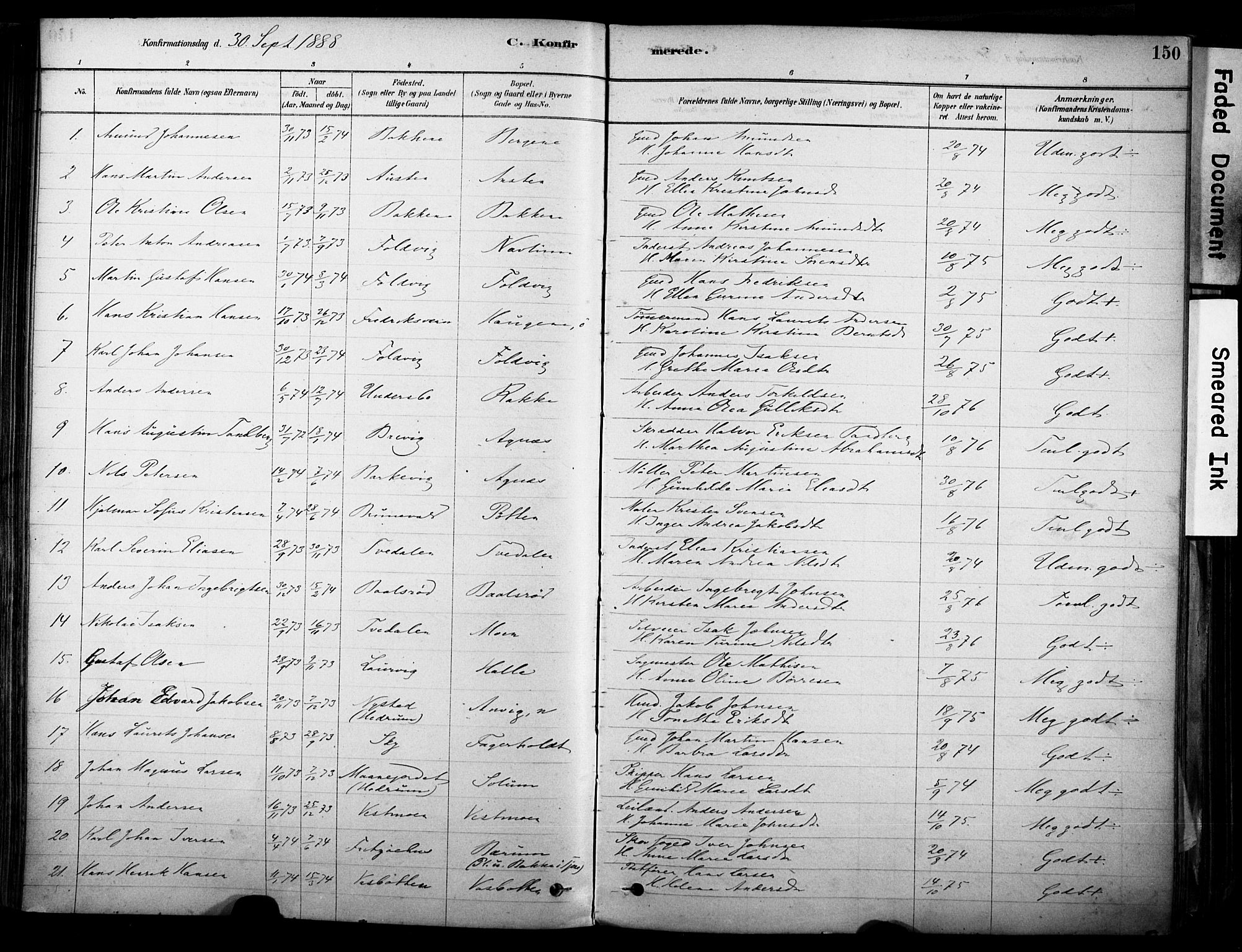 Brunlanes kirkebøker, AV/SAKO-A-342/F/Fc/L0001: Parish register (official) no. III 1, 1878-1899, p. 150