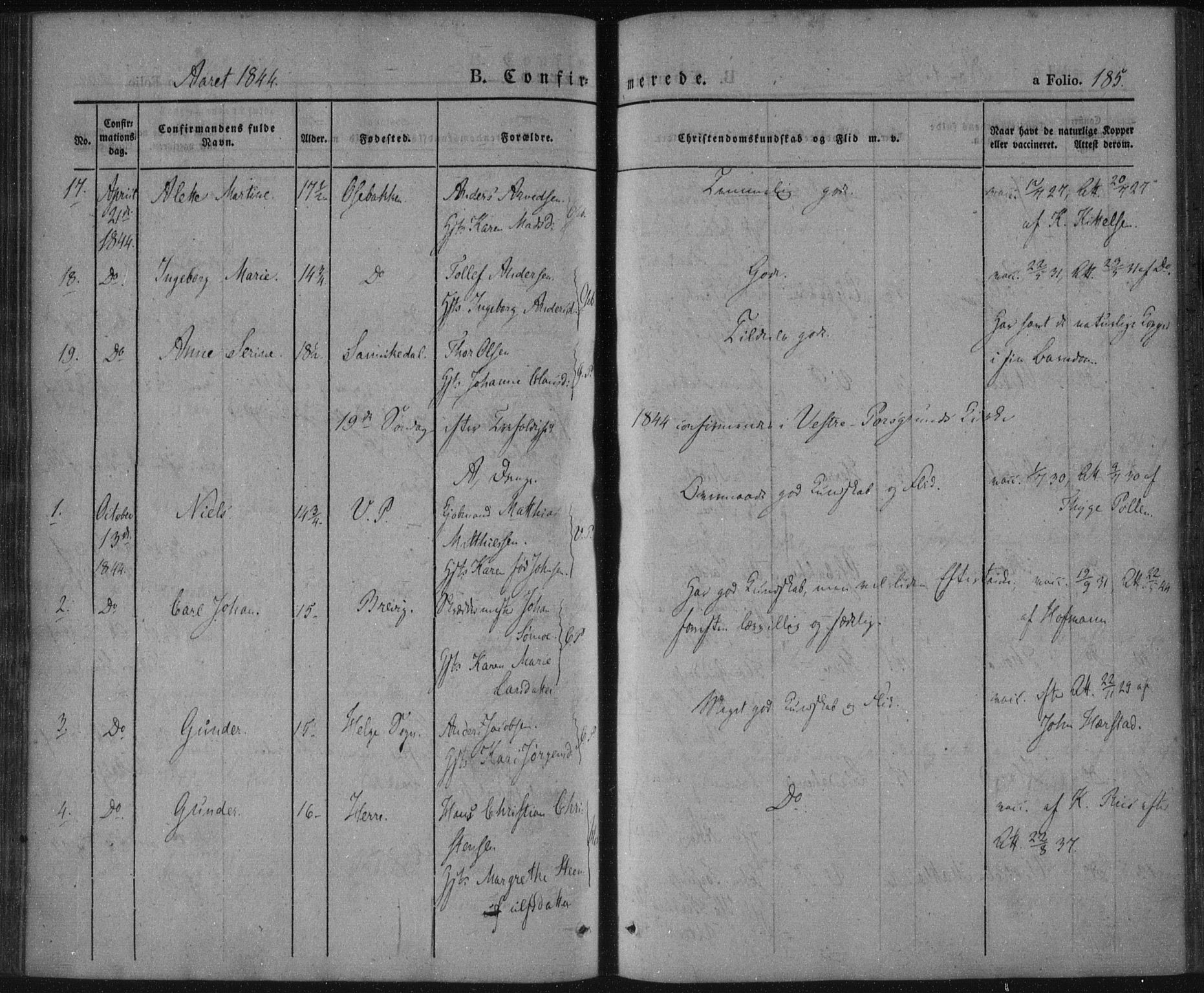 Porsgrunn kirkebøker , AV/SAKO-A-104/F/Fa/L0006: Parish register (official) no. 6, 1841-1857, p. 185