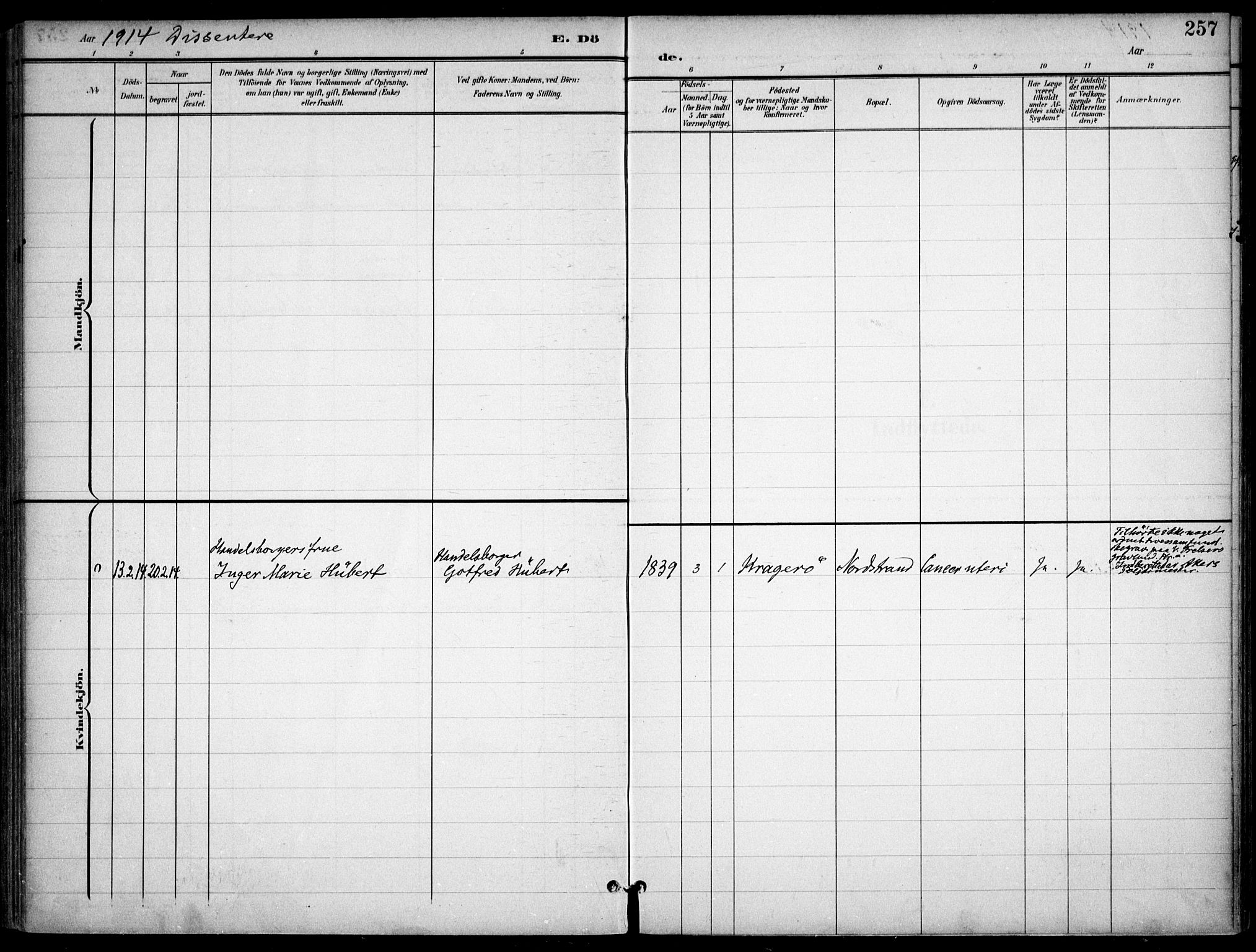 Nordstrand prestekontor Kirkebøker, AV/SAO-A-10362a/F/Fa/L0001: Parish register (official) no. 1, 1900-1914, p. 257