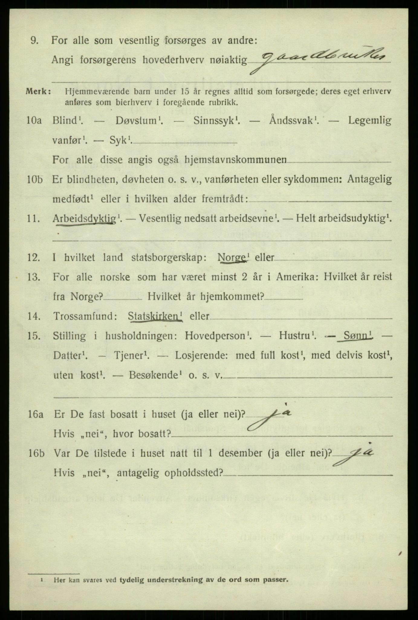 SAB, 1920 census for Kvam, 1920, p. 5426