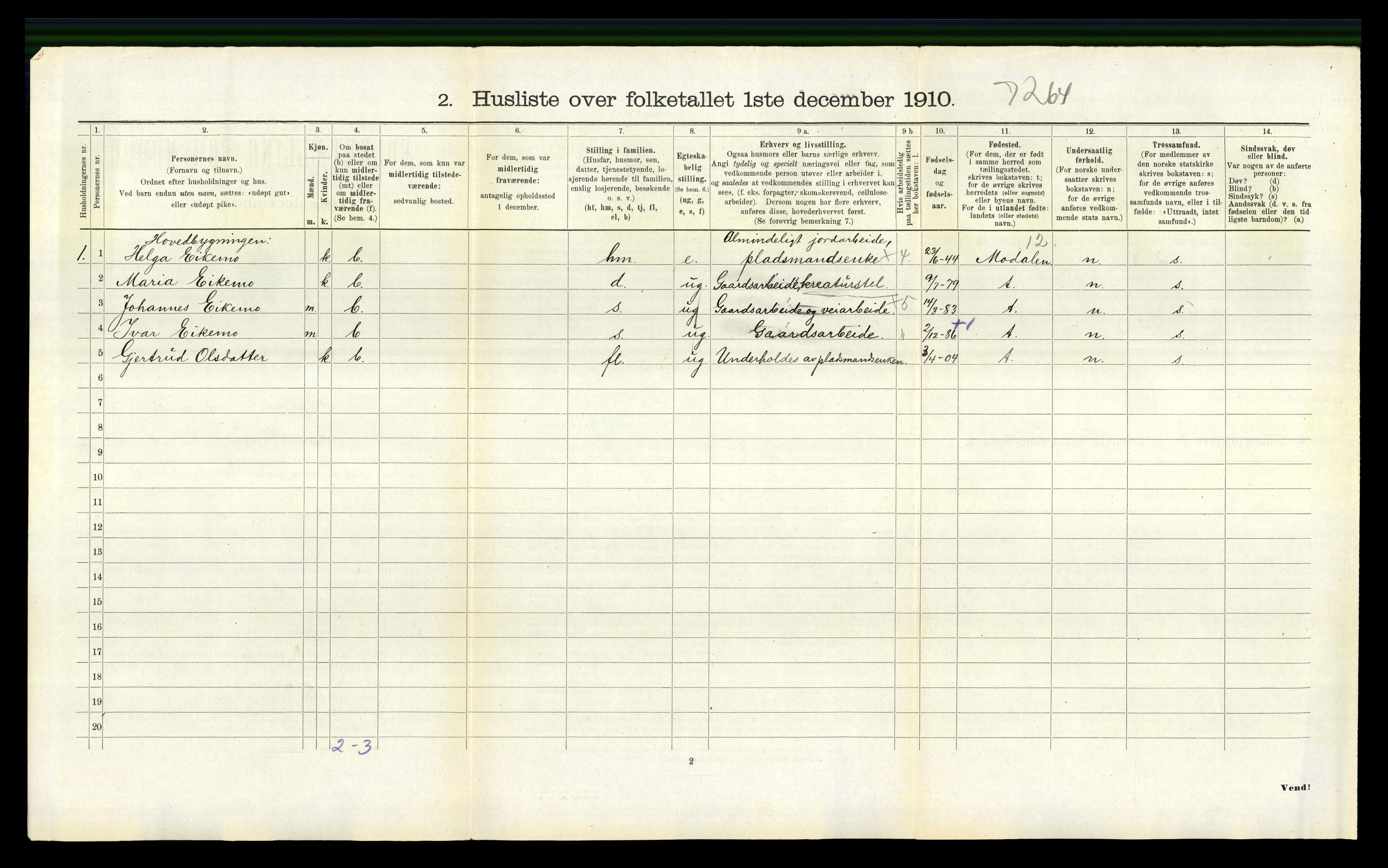 RA, 1910 census for Bruvik, 1910, p. 845