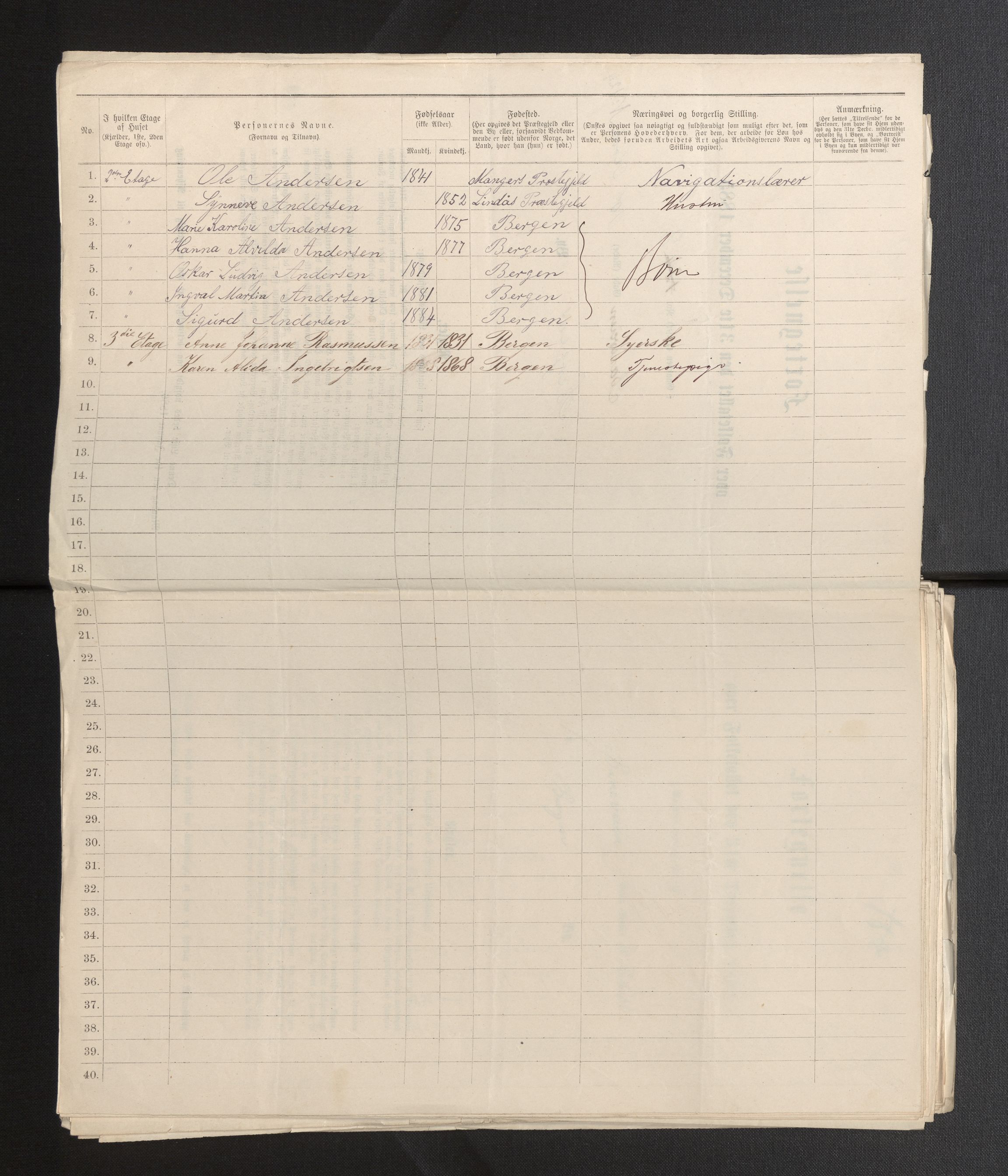 SAB, 1885 census for 1301 Bergen, 1885, p. 327