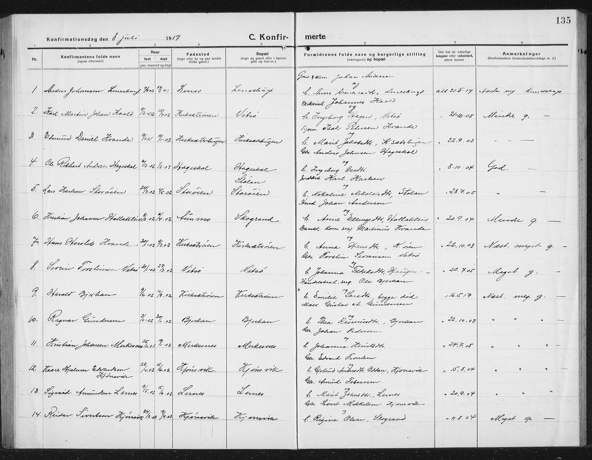 Ministerialprotokoller, klokkerbøker og fødselsregistre - Sør-Trøndelag, SAT/A-1456/630/L0506: Parish register (copy) no. 630C04, 1914-1933, p. 135