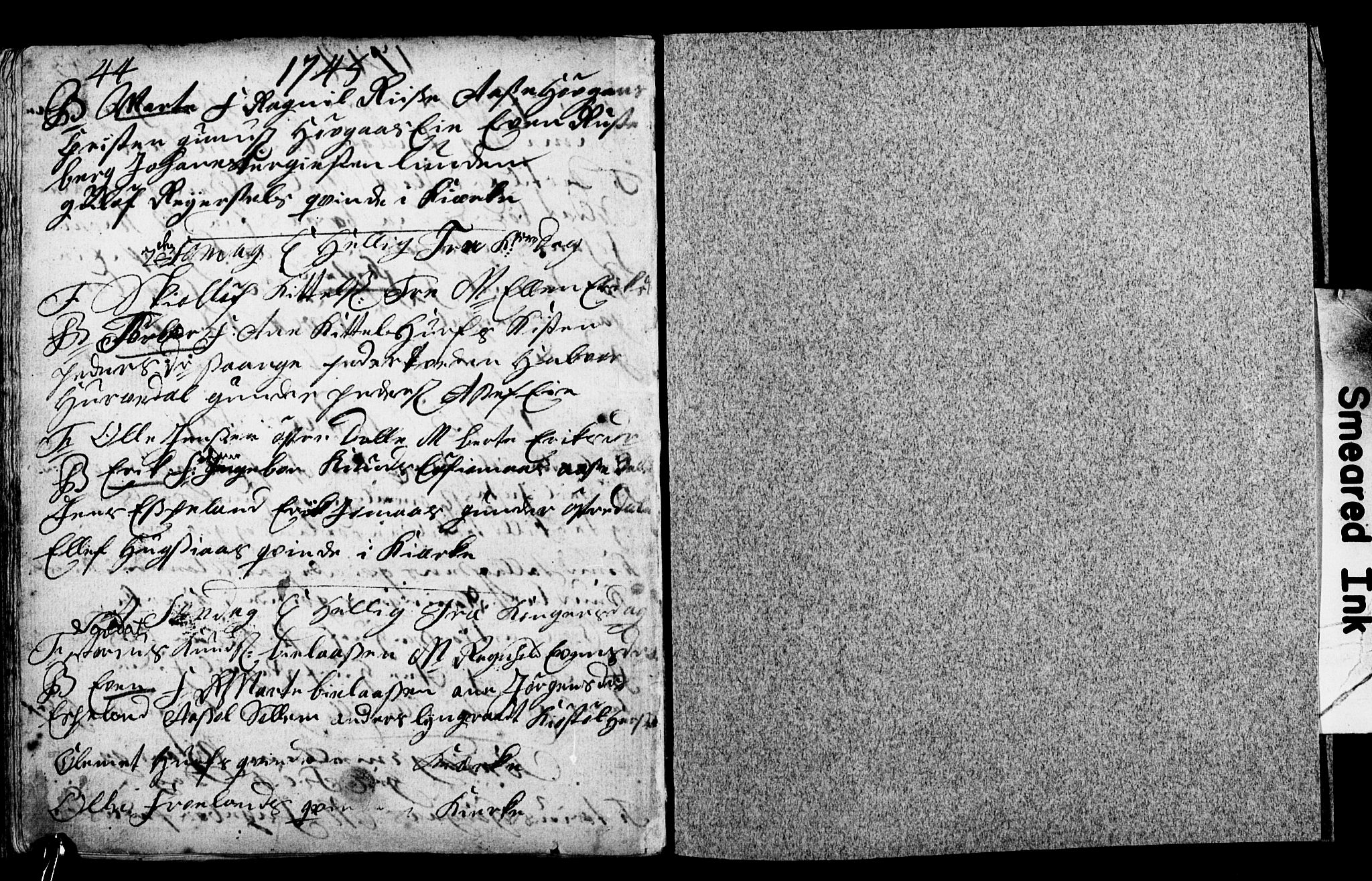 Froland sokneprestkontor, SAK/1111-0013/F/Fb/L0001: Parish register (copy) no. B 1, 1742-1745, p. 44-45