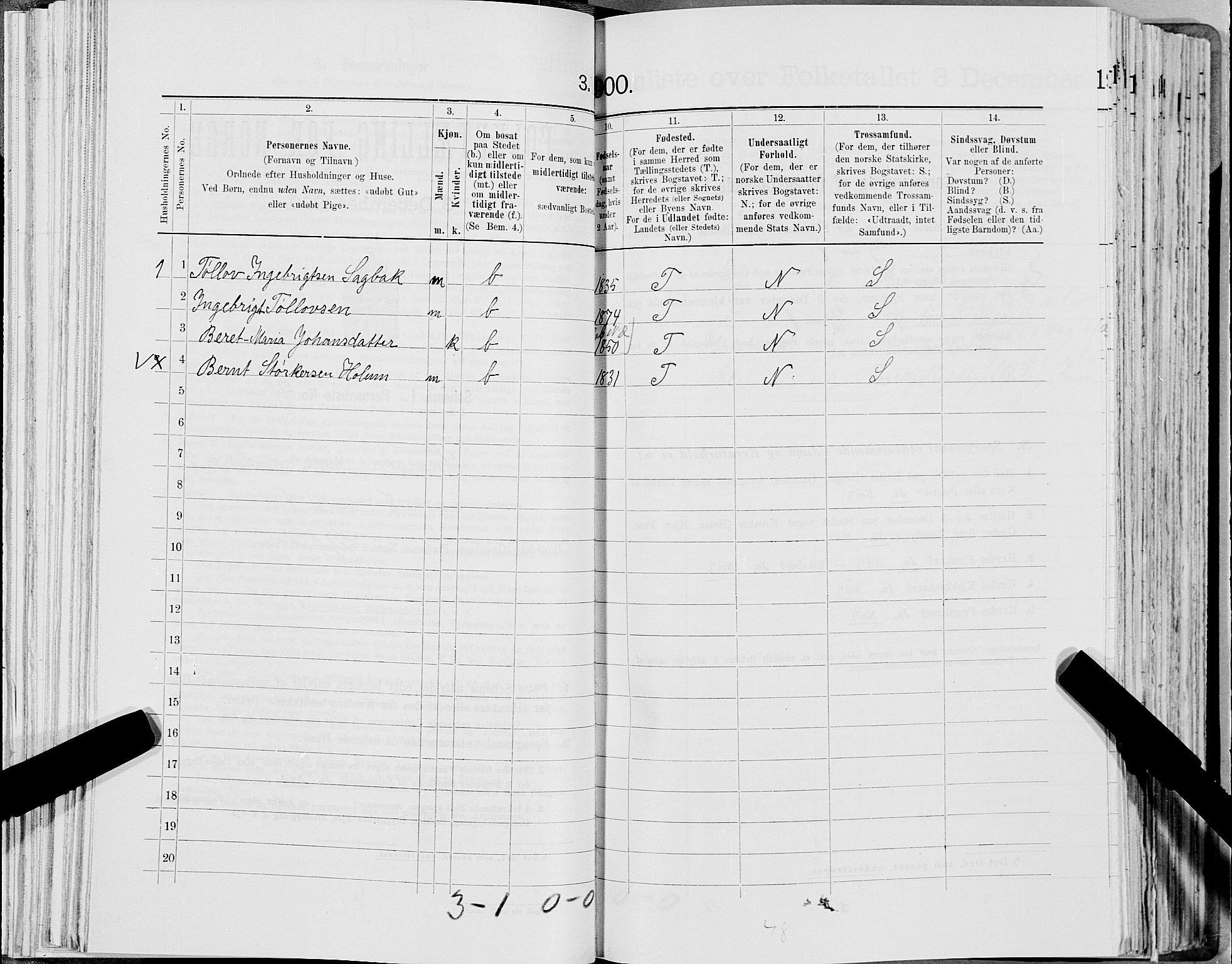 SAT, 1900 census for Snåsa, 1900, p. 142