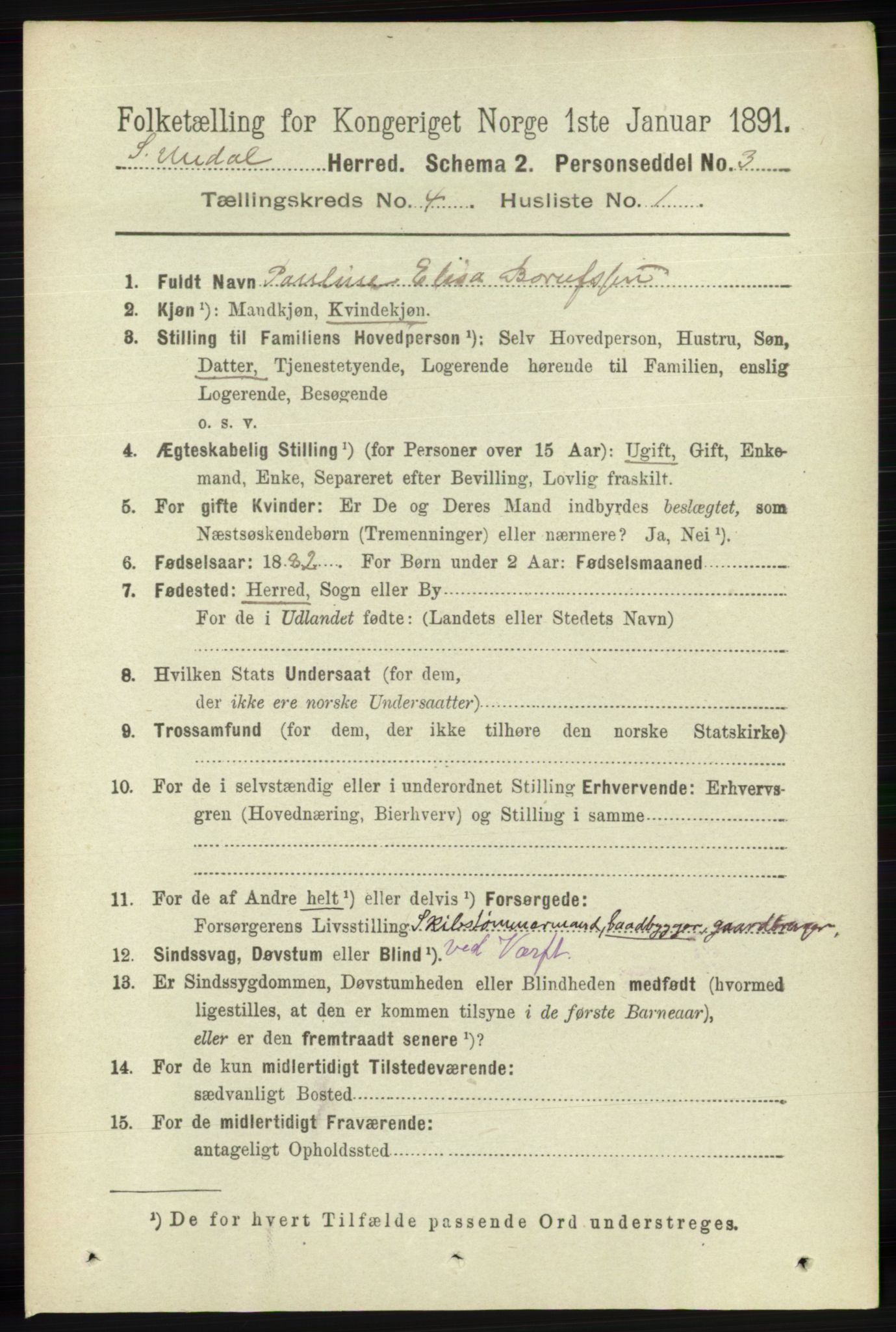 RA, 1891 census for 1029 Sør-Audnedal, 1891, p. 1411