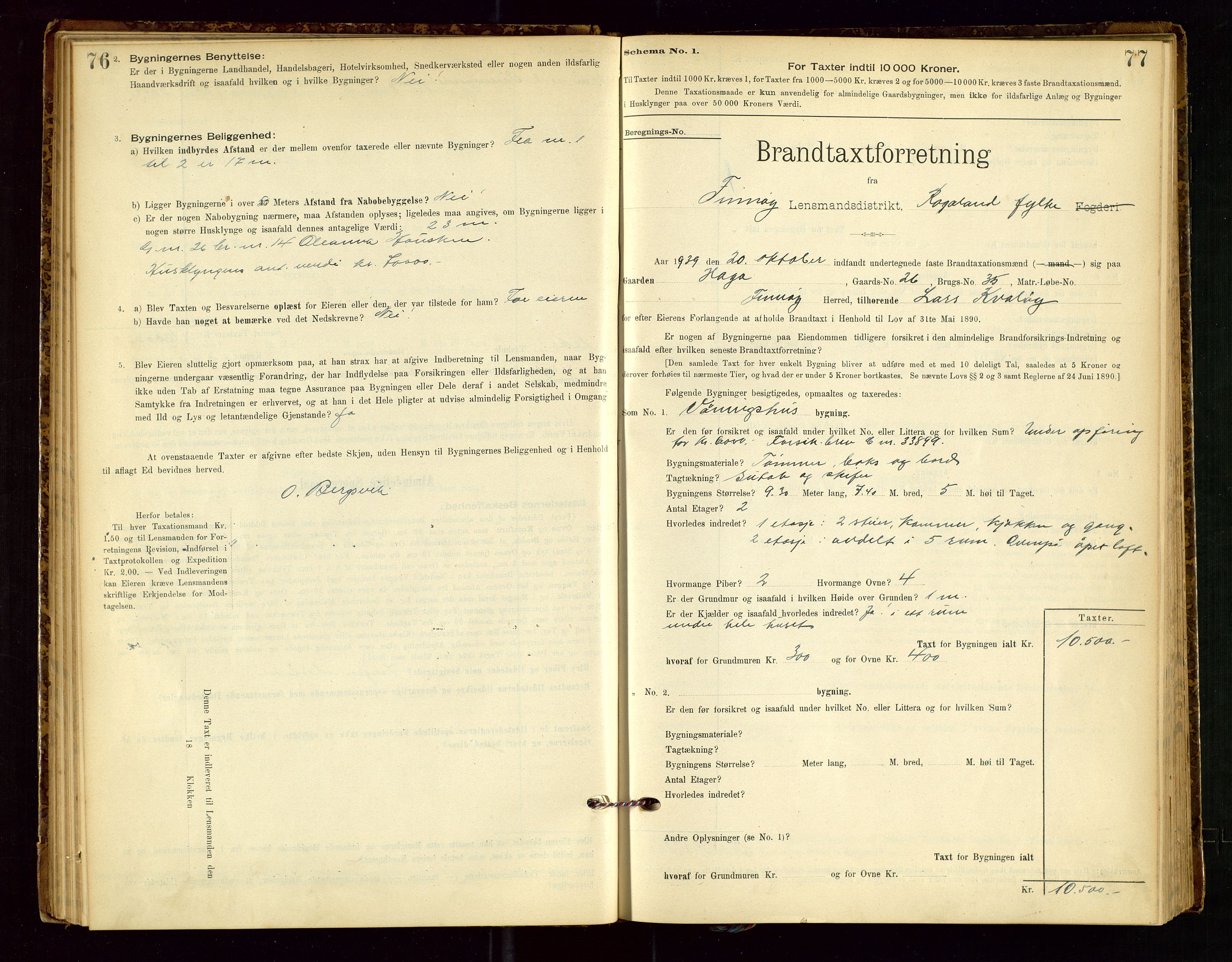 Finnøy lensmannskontor, SAST/A-100442/Goa/L0003: Branntakstprotokoll - skjemaprotokoll, 1896-1954, p. 76-77