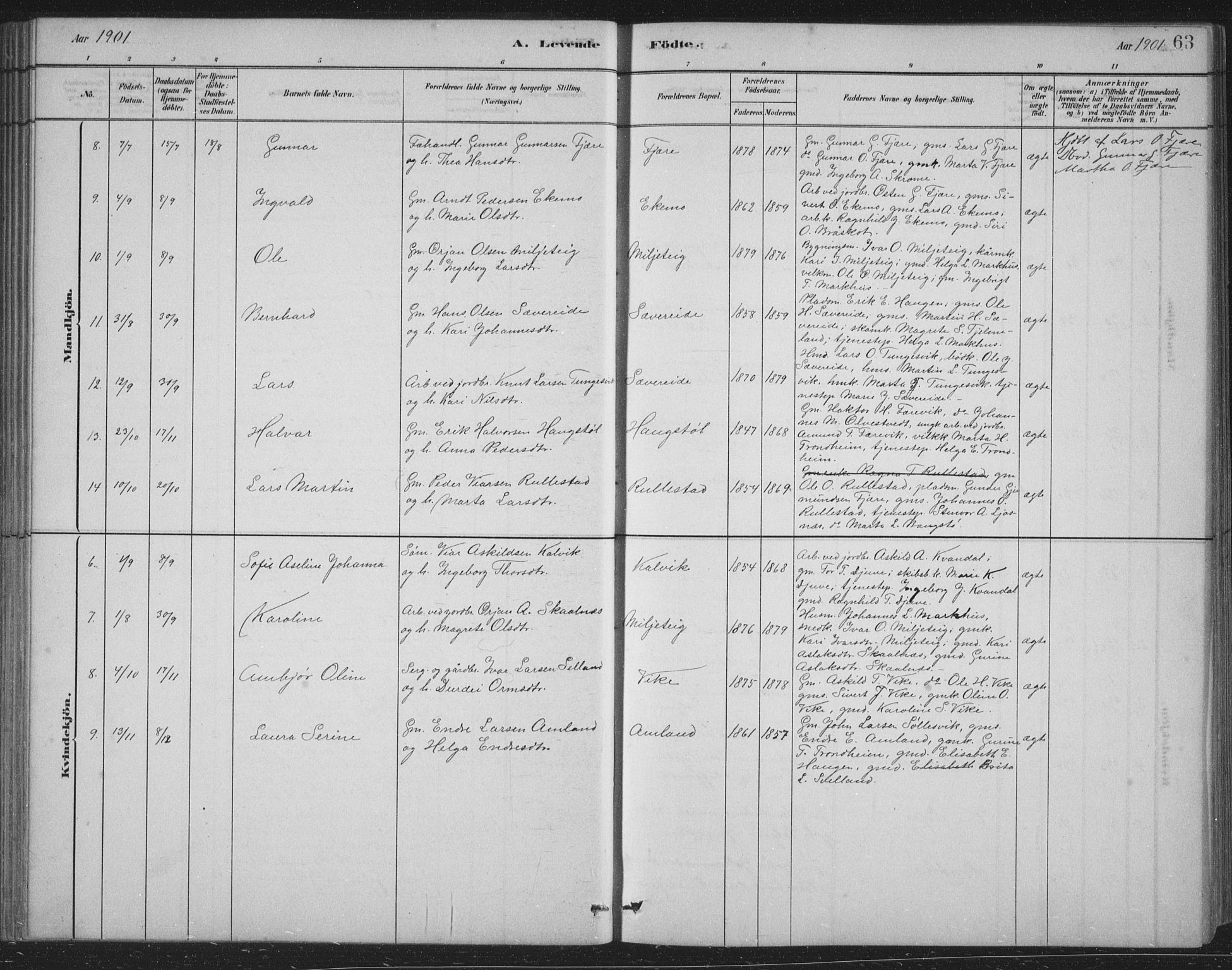 Skånevik sokneprestembete, SAB/A-77801/H/Hab: Parish register (copy) no. B 2, 1881-1920, p. 63