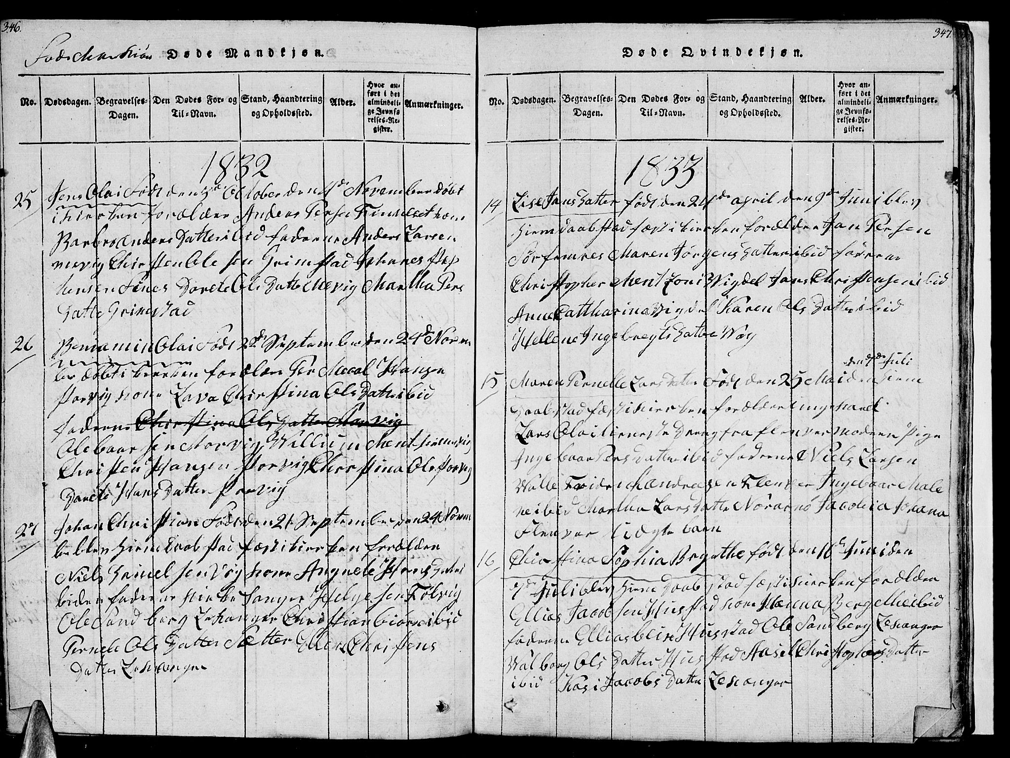 Ministerialprotokoller, klokkerbøker og fødselsregistre - Nordland, AV/SAT-A-1459/805/L0105: Parish register (copy) no. 805C01, 1820-1839, p. 346-347