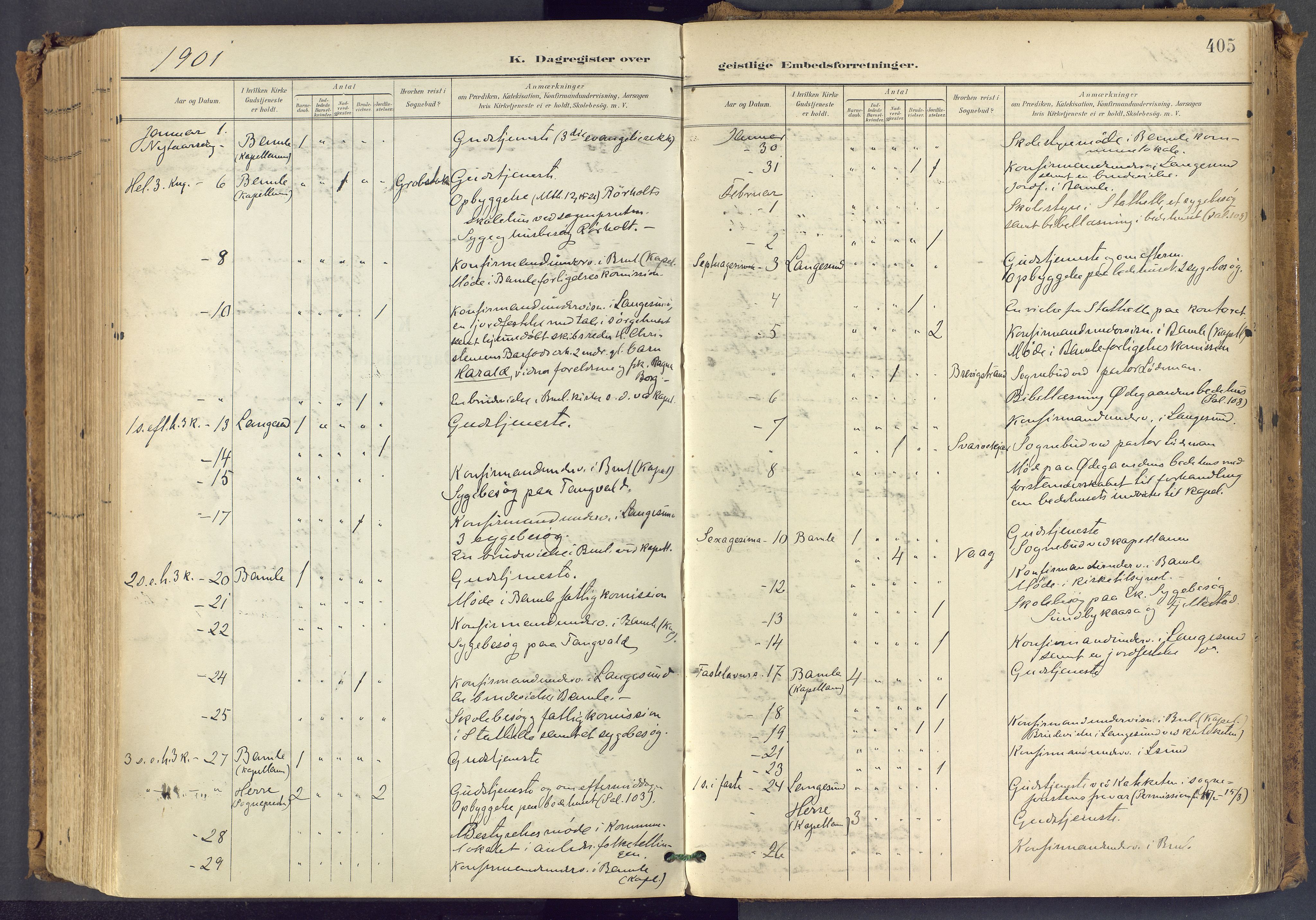 Bamble kirkebøker, SAKO/A-253/F/Fa/L0009: Parish register (official) no. I 9, 1901-1917, p. 405