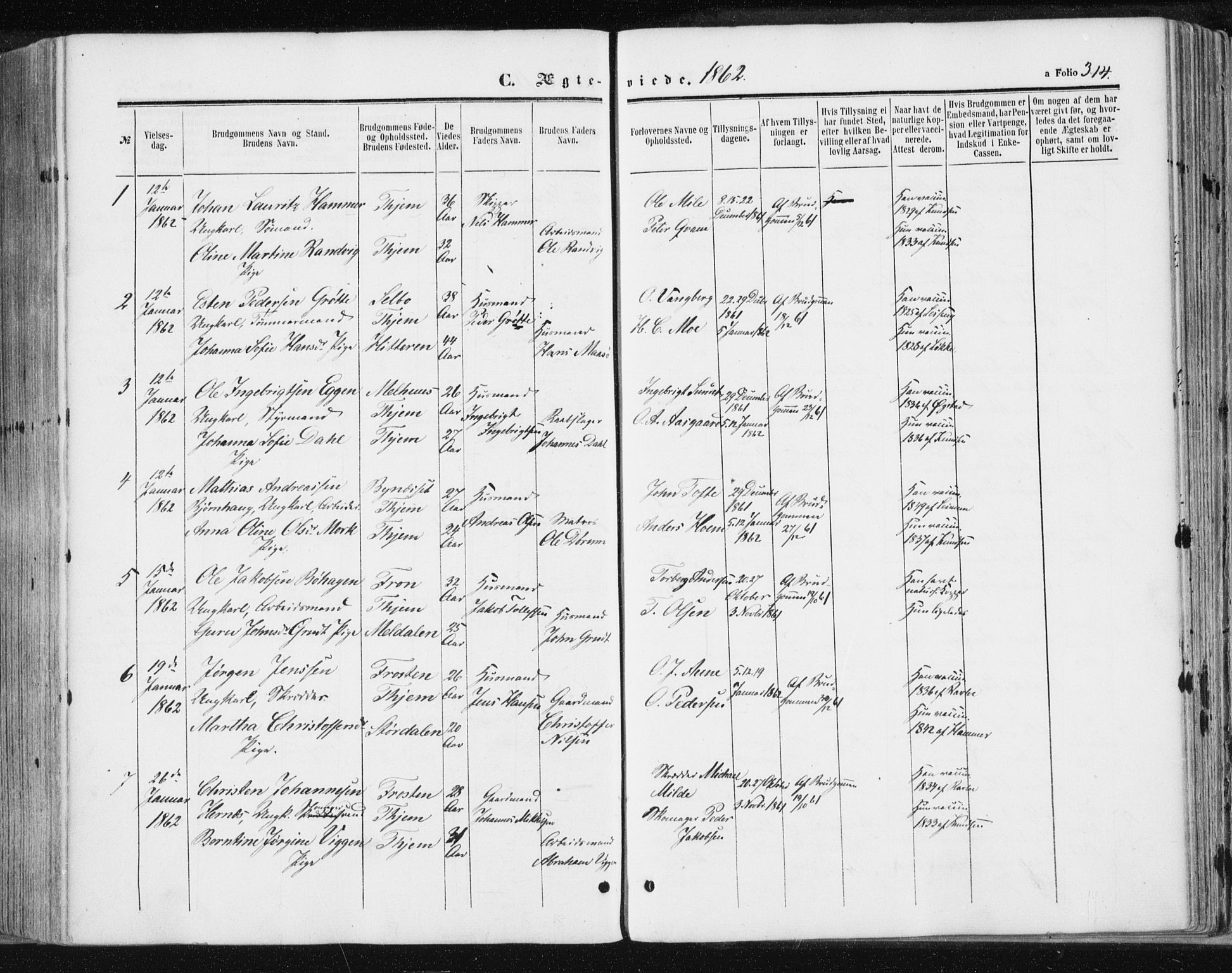 Ministerialprotokoller, klokkerbøker og fødselsregistre - Sør-Trøndelag, SAT/A-1456/602/L0115: Parish register (official) no. 602A13, 1860-1872, p. 314