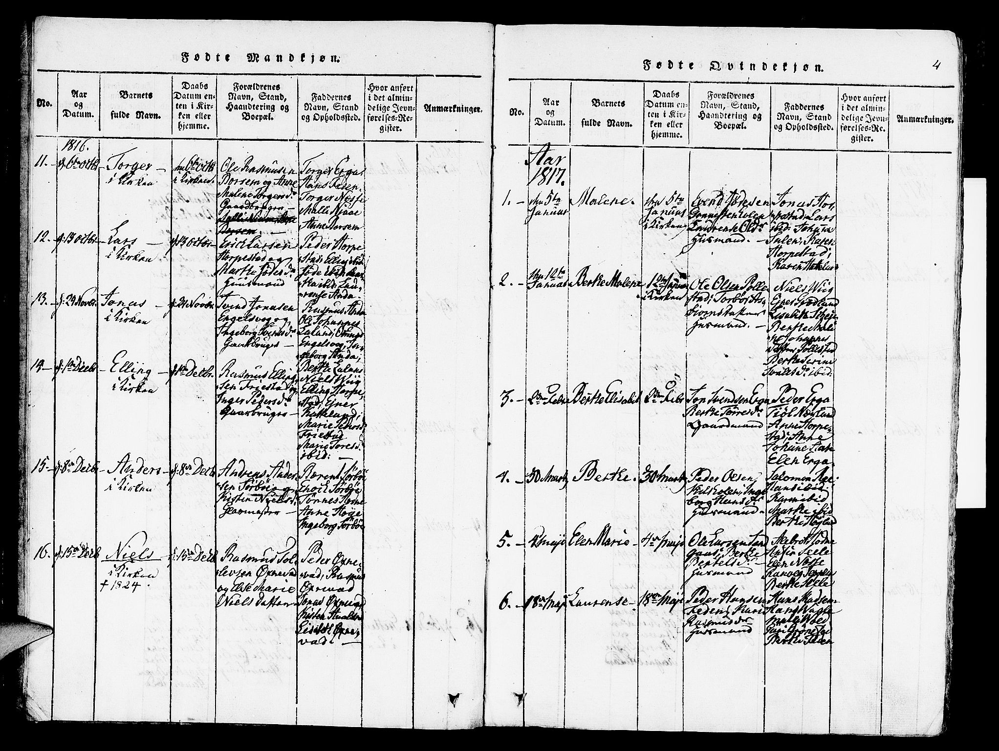 Klepp sokneprestkontor, SAST/A-101803/001/3/30BA/L0002: Parish register (official) no. A 2, 1816-1833, p. 4