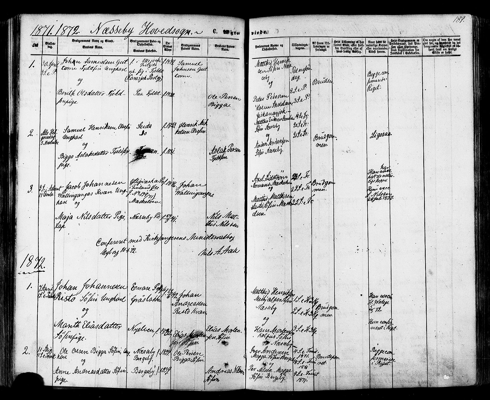 Nesseby sokneprestkontor, AV/SATØ-S-1330/H/Ha/L0003kirke: Parish register (official) no. 3 /1, 1865-1876, p. 189