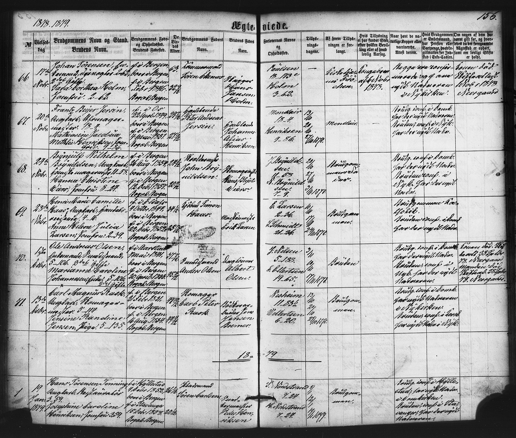 Nykirken Sokneprestembete, SAB/A-77101/H/Haa/L0032: Parish register (official) no. D 2, 1861-1883, p. 156
