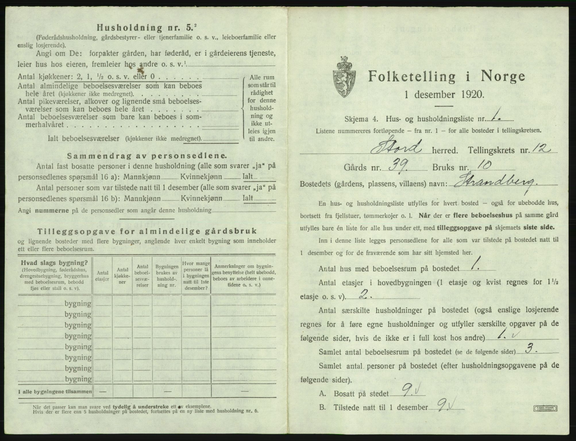 SAB, 1920 census for Stord, 1920, p. 854