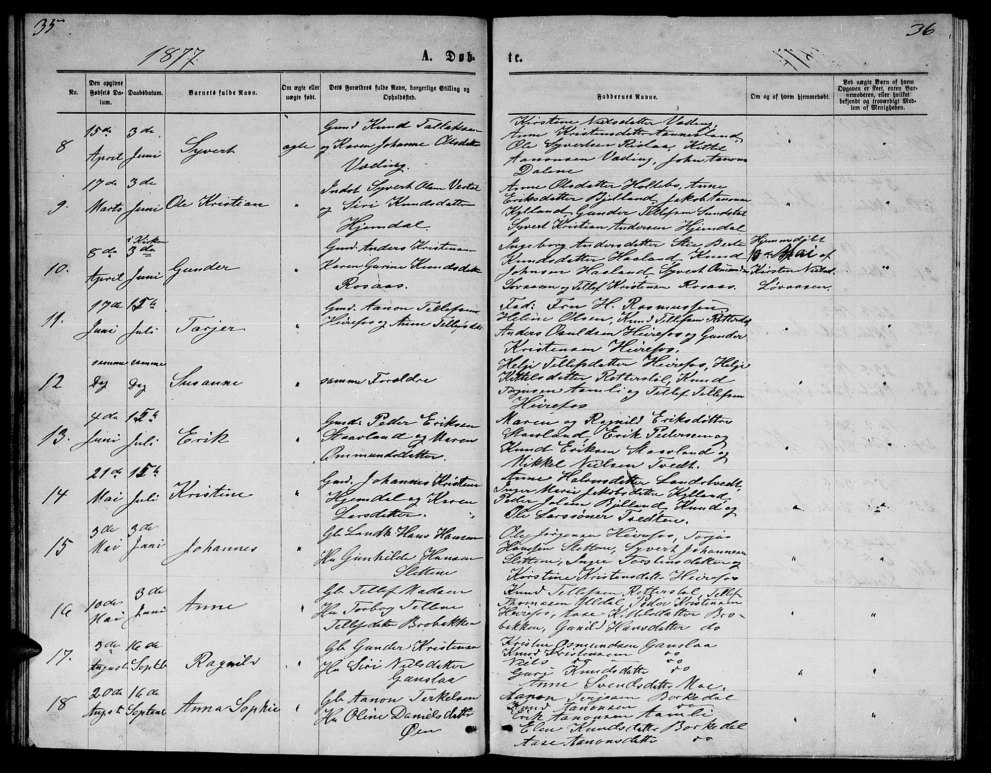 Herefoss sokneprestkontor, AV/SAK-1111-0019/F/Fb/Fba/L0002: Parish register (copy) no. B 2, 1868-1886, p. 35-36