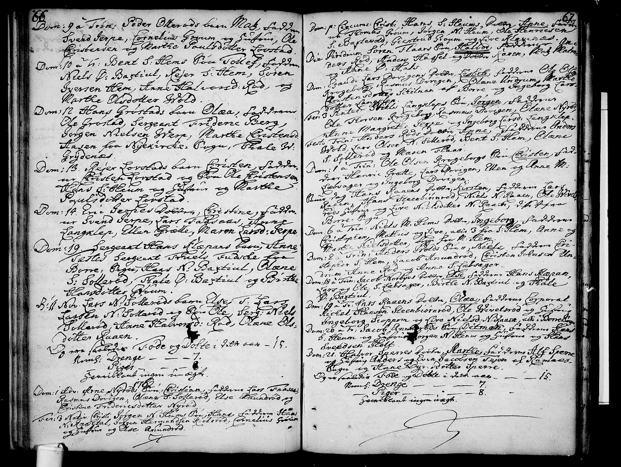 Våle kirkebøker, AV/SAKO-A-334/F/Fa/L0004: Parish register (official) no. I 4 /1, 1732-1773, p. 66-67