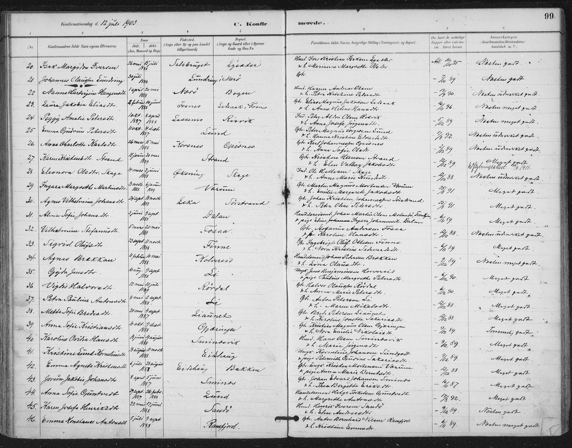 Ministerialprotokoller, klokkerbøker og fødselsregistre - Nord-Trøndelag, AV/SAT-A-1458/780/L0644: Parish register (official) no. 780A08, 1886-1903, p. 99